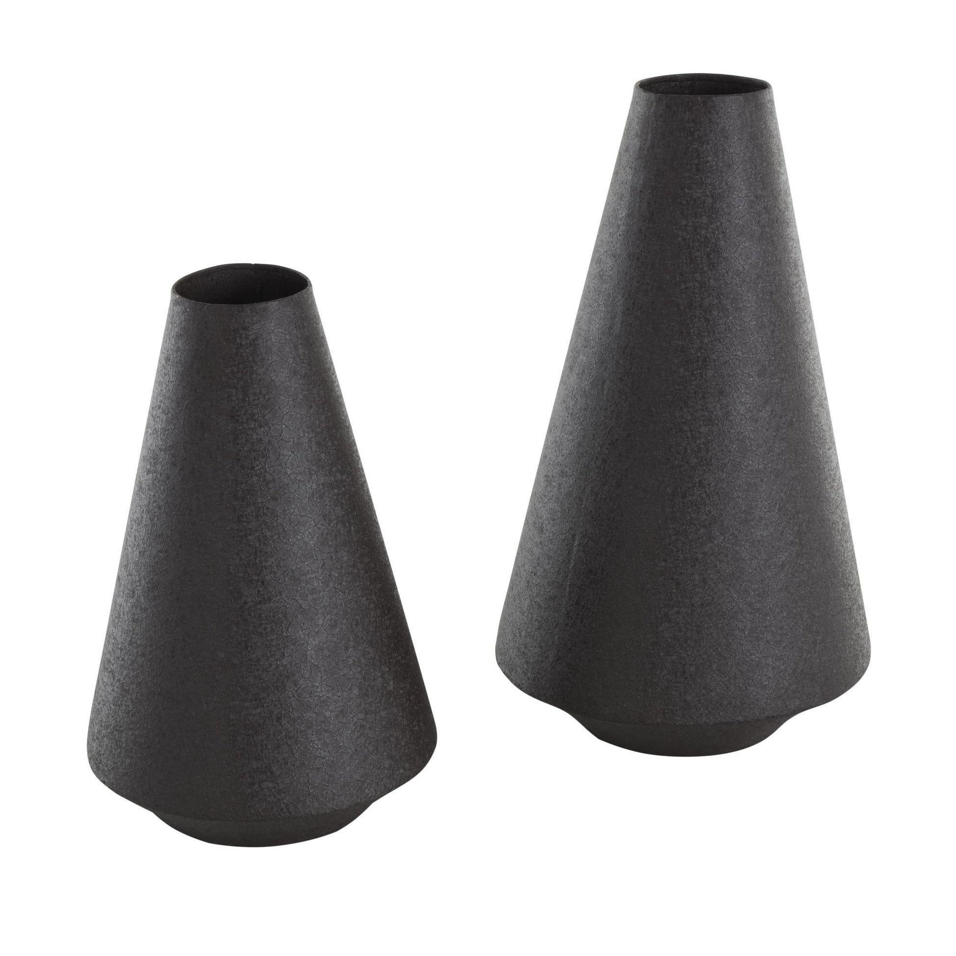 Set of 2 Metal Minimalistic Distressed Textured Decorative Vase Set of 2 18", 14"H