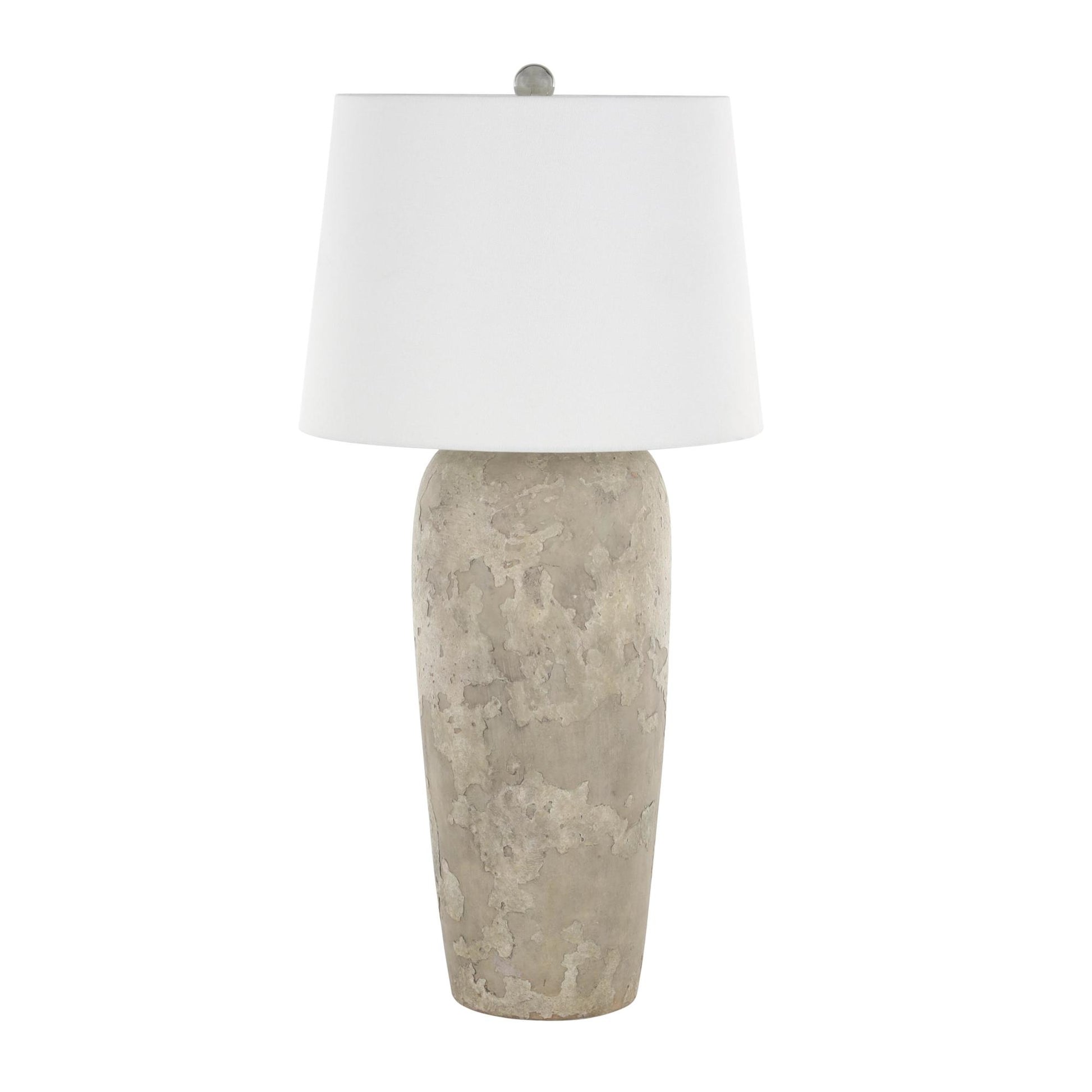 Ceramic Tall Distressed Antique Style Textured Room Table Lamp with Cream Linen Shade 17" x 17" x 35"