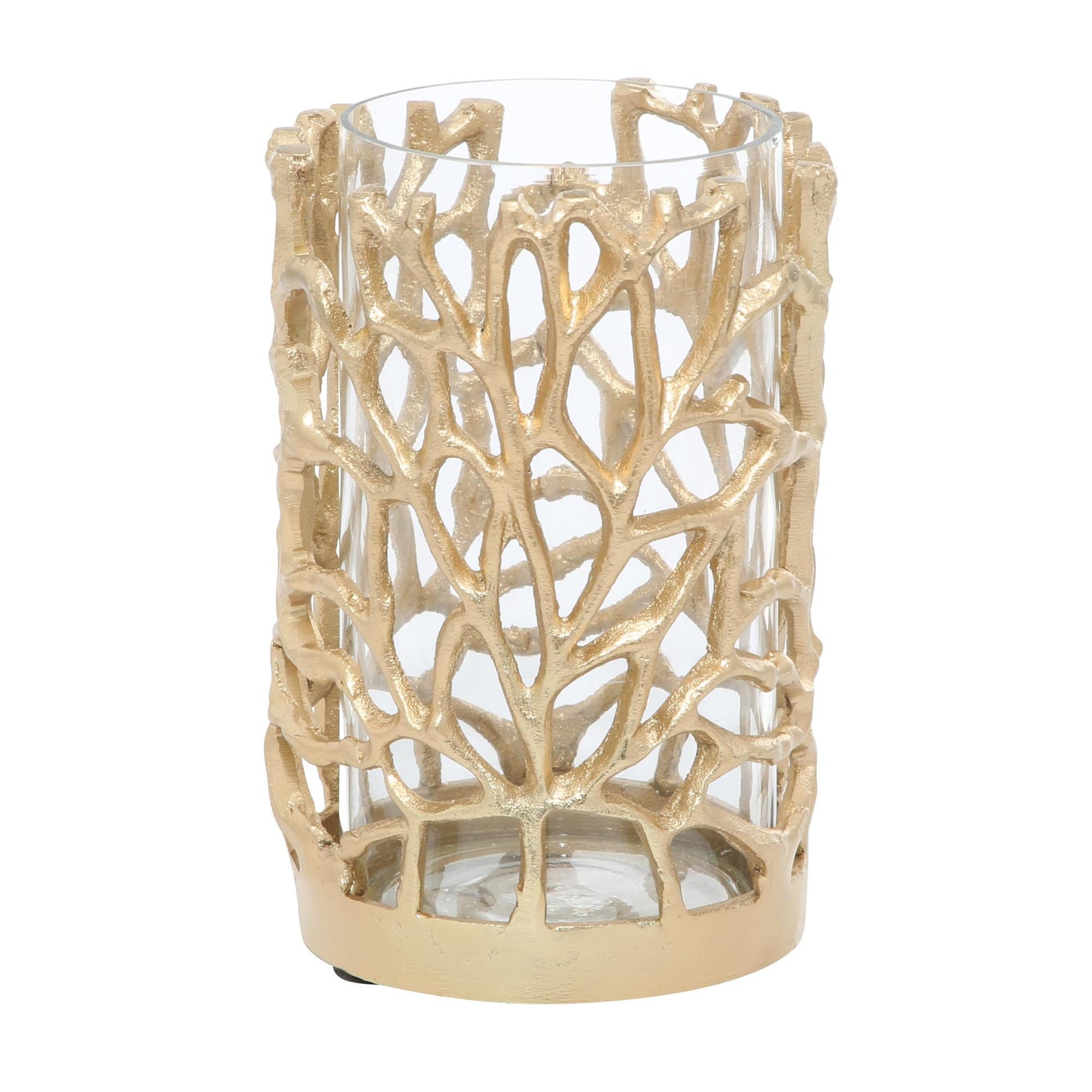 Coral Gold Aluminum Metal Decorative Indoor Outdoor Candle Lantern