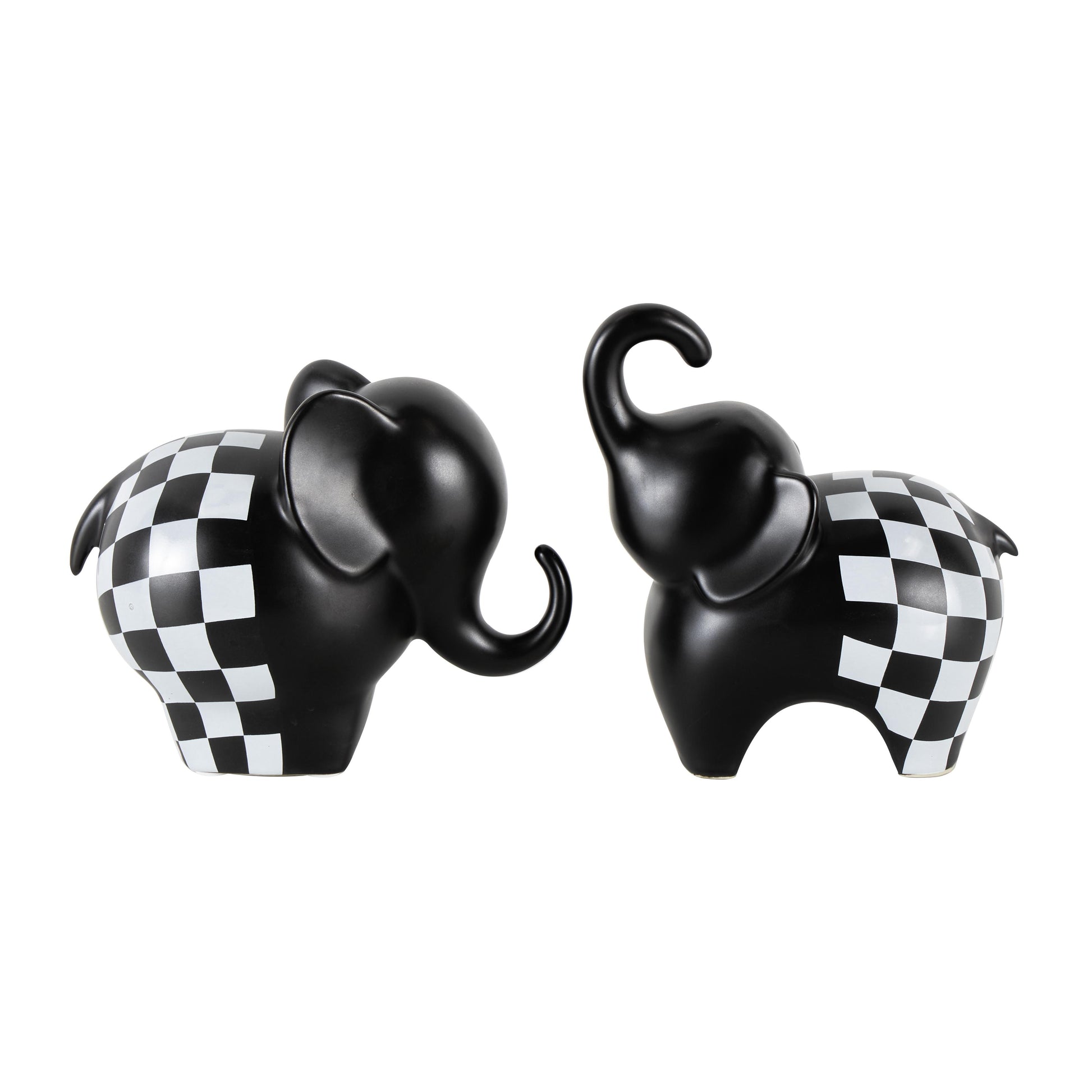 Set of 2 Elephant Porcelain Ceramic Decorative Sculpture