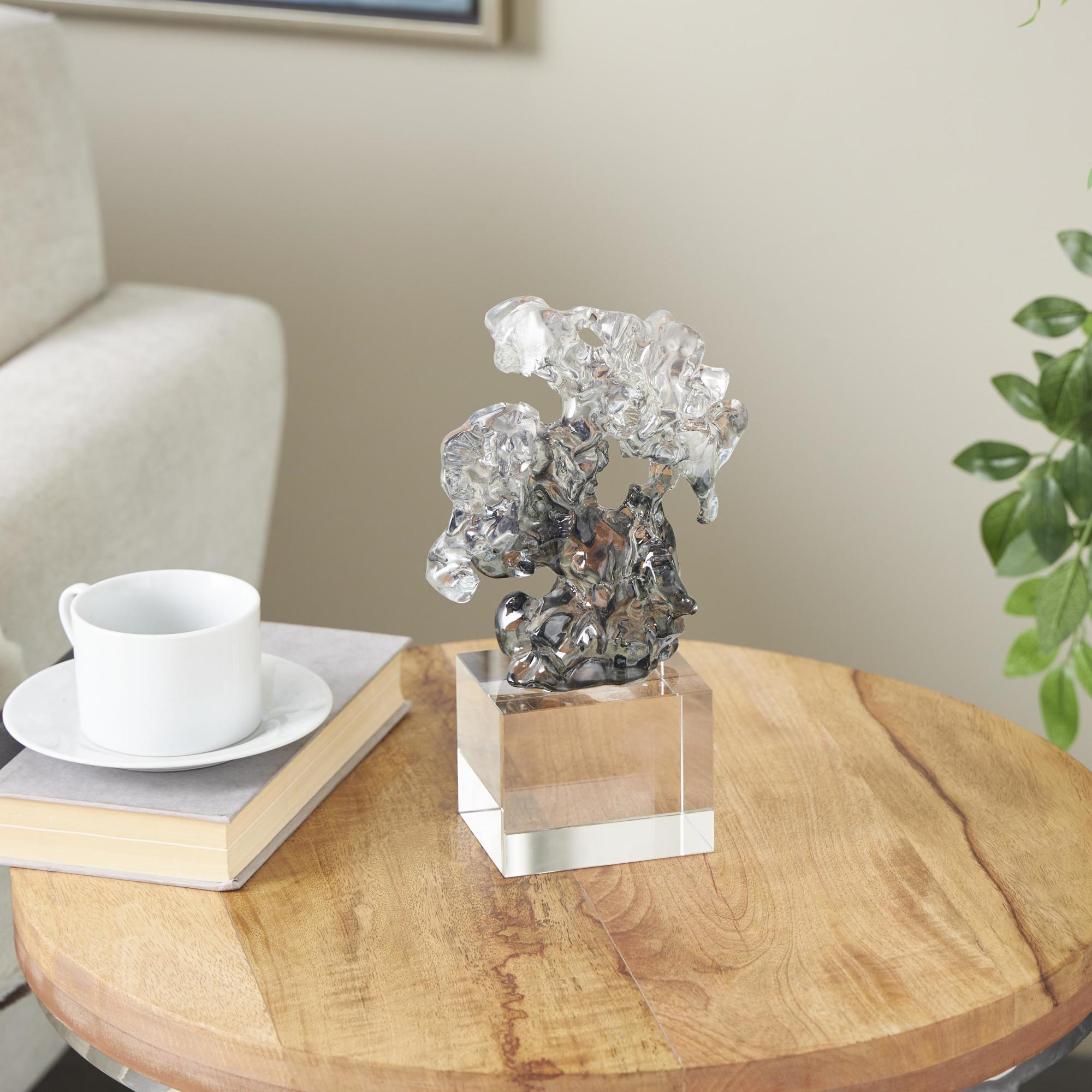Abstract Clear Glass Freeform Decorative Sculpture with Clear Square Base