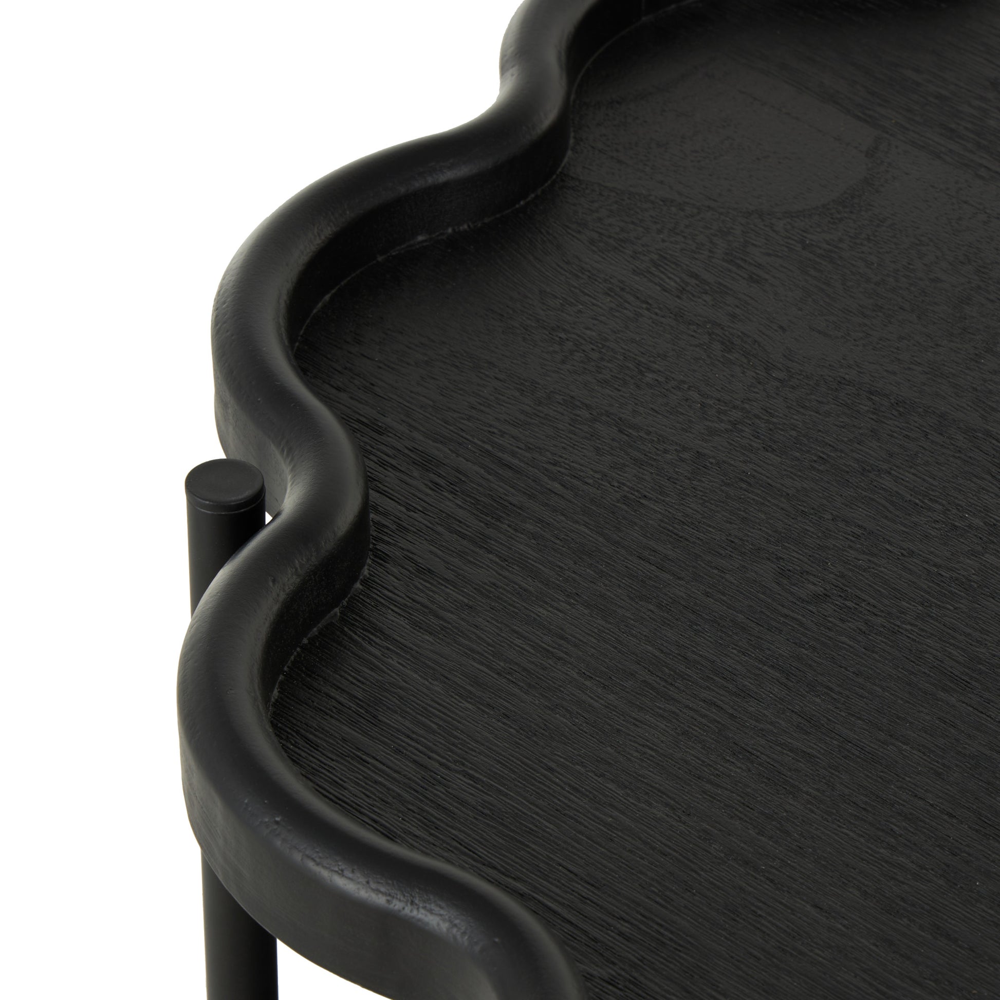 Black Wood Floral Inspired 2 Level Accent Table with Metal Legs