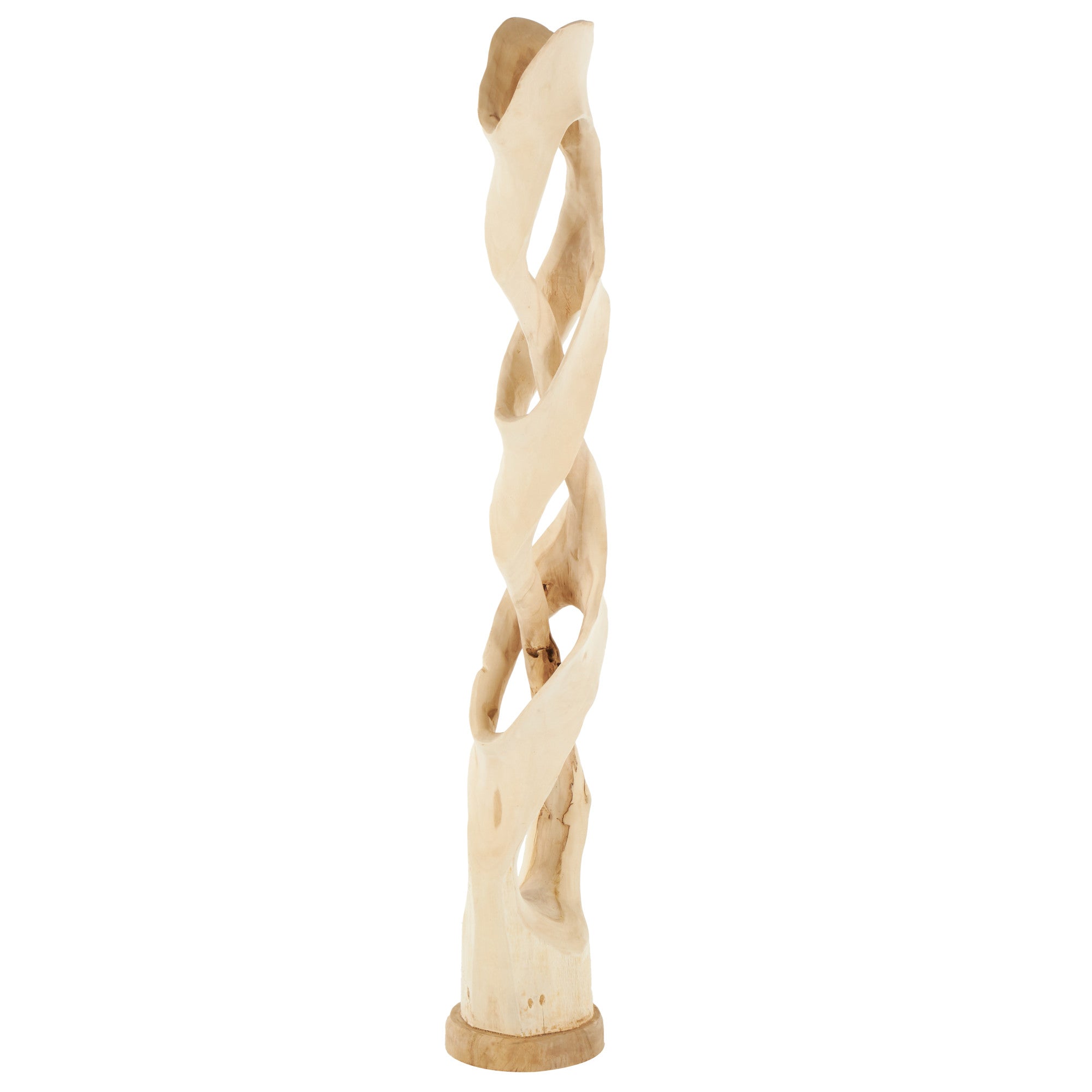 Abstract Light Brown Teak Wood Handmade Live Edge Intertwined Post Floor Decorative Sculpture