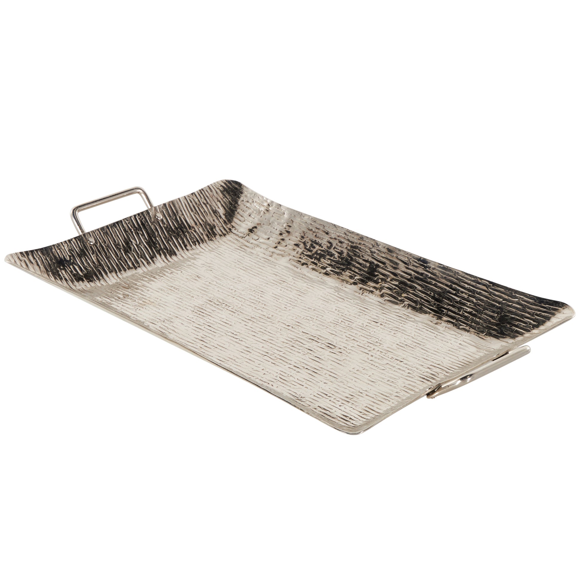 Silver Aluminum Metal Ribbed Living Room Decor Tray with Handles