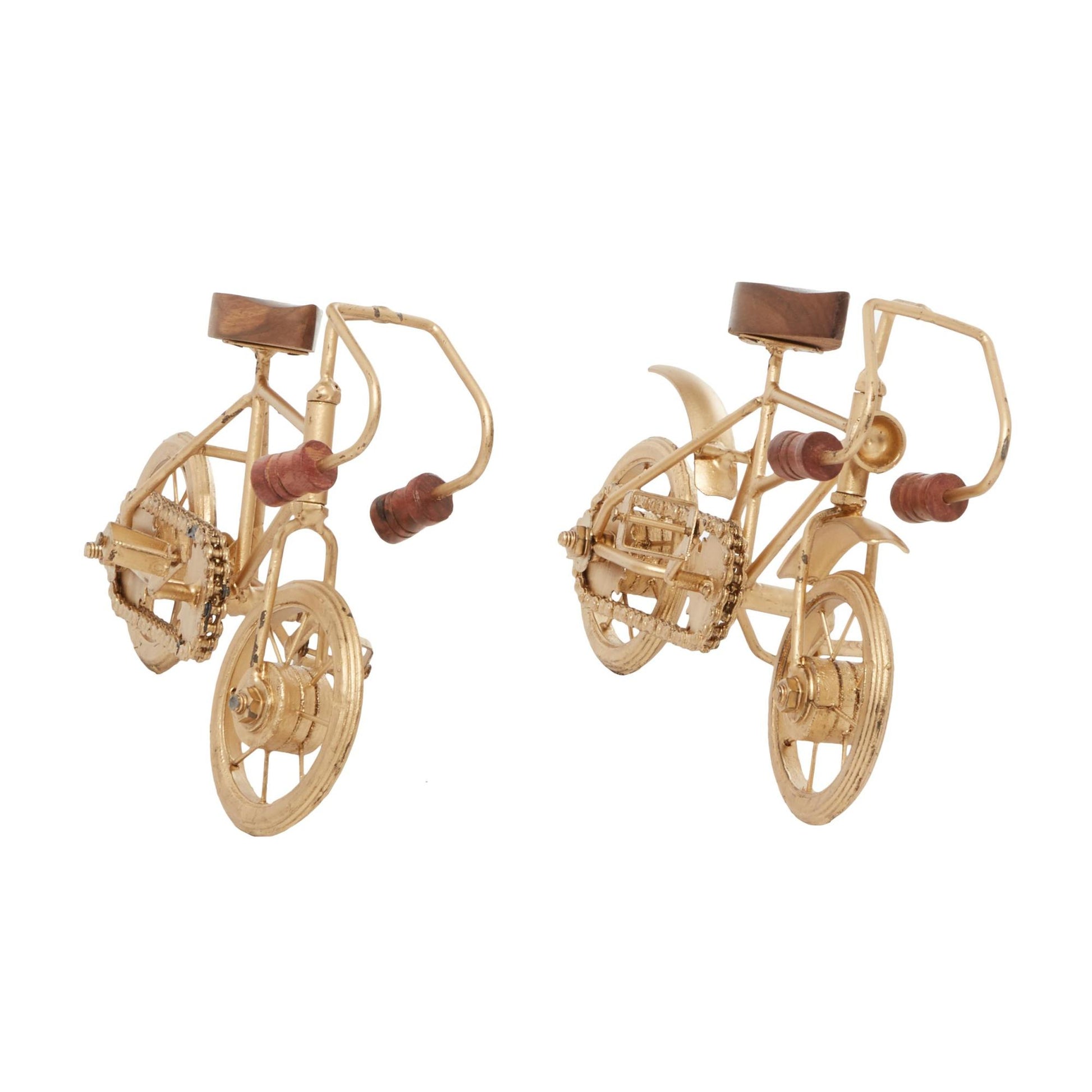 Set of 2 Bike Metal Decorative Sculpture with Wood Accents