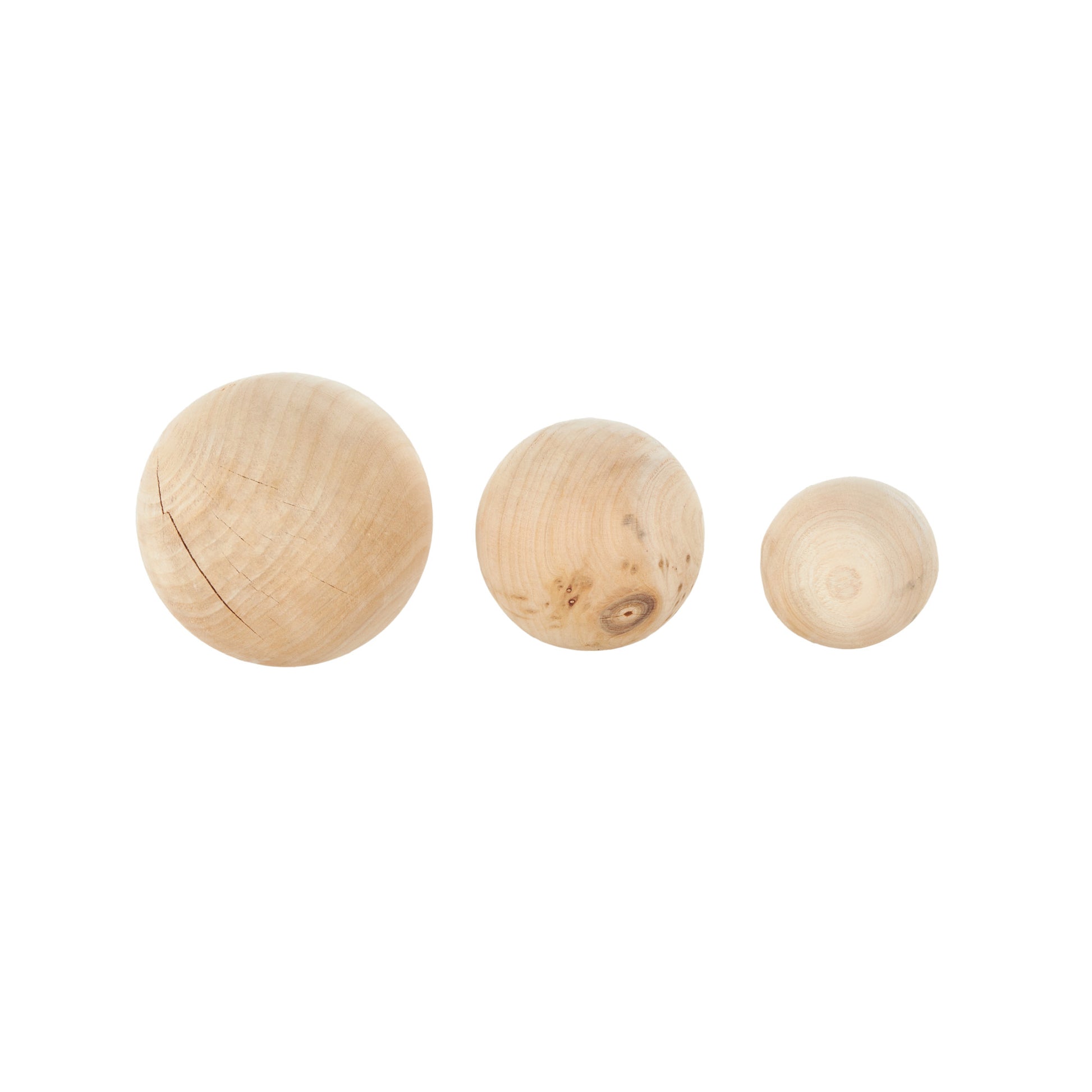 Set of 3 Light Brown Wood Handmade Decorative Orbs & Vase Filler with Varying Sizes
