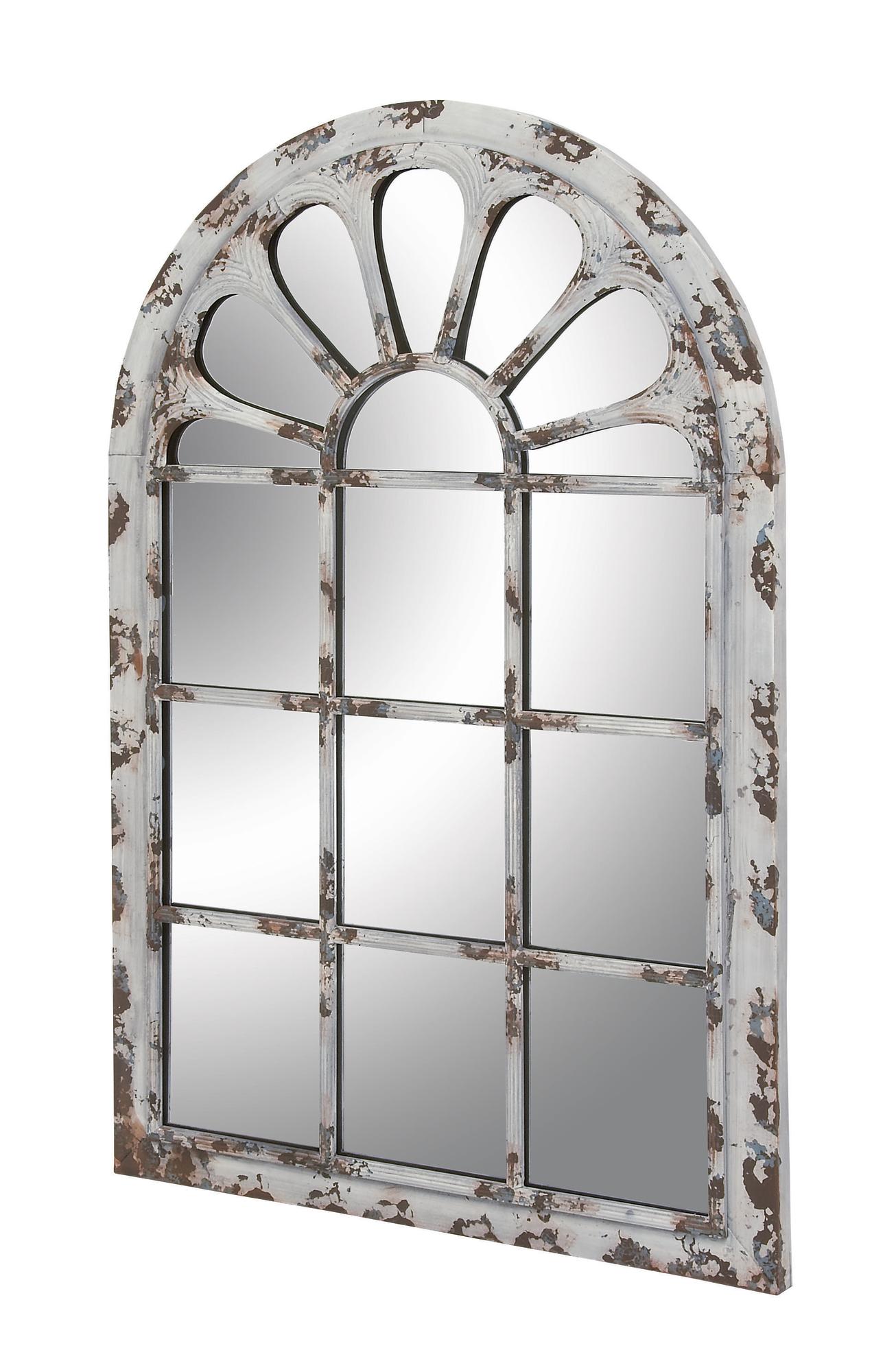 White Metal Window Pane Inspired Room Wall Mirror with Arched Top