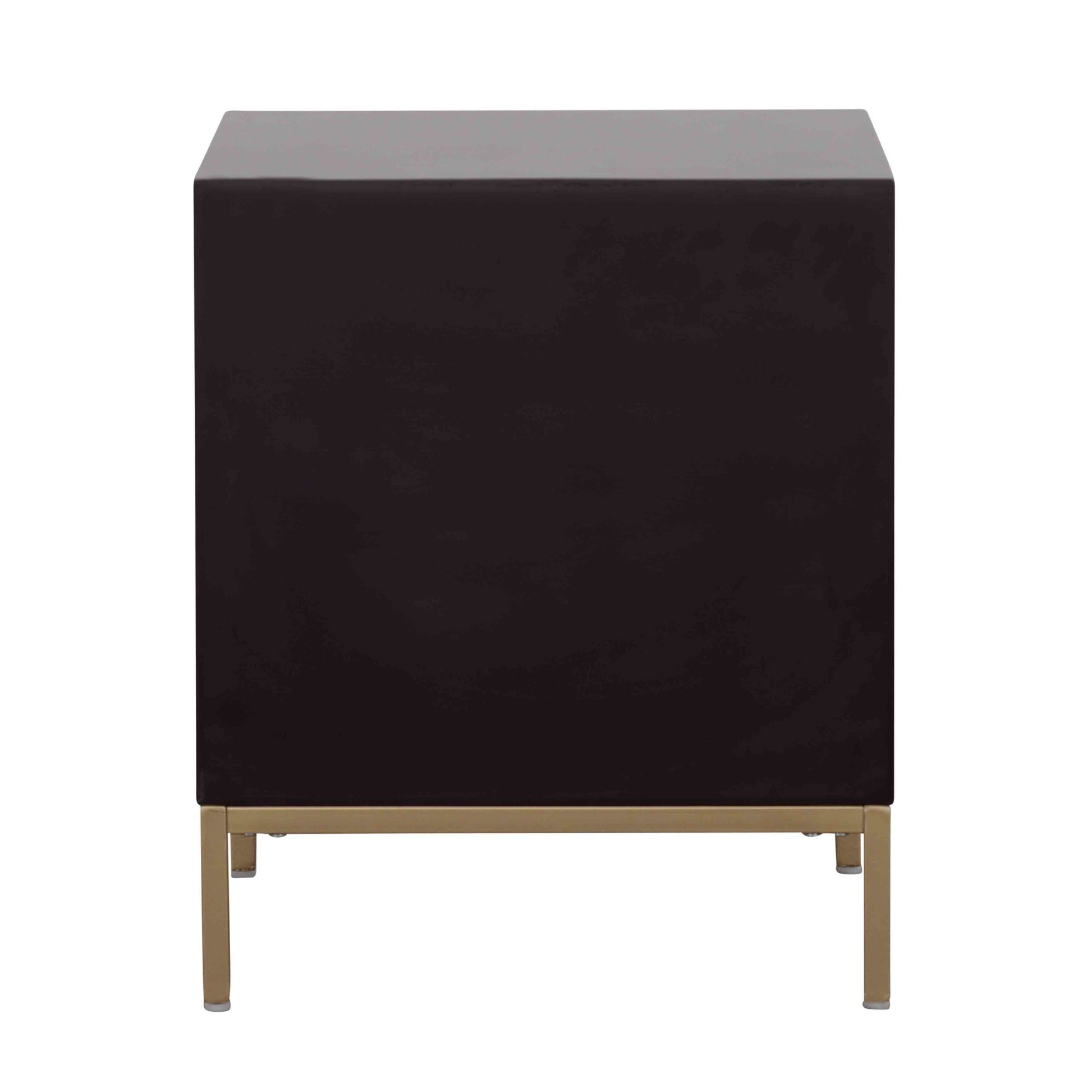 Geometric Black Wooden Ribbed Two-Toned Triangle Cut 2 Drawer Room Dresser with Gold Square Block Handles and Hidden Pullout Shelf