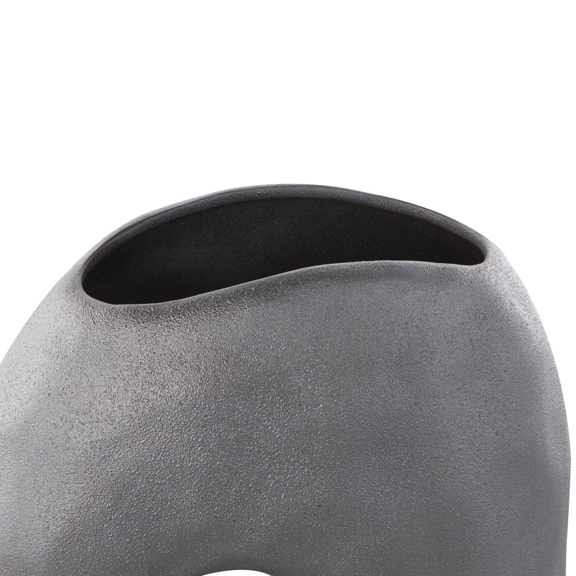 Abstract Gray Ceramic Wavy Donut Decorative Vase with Cutout Center