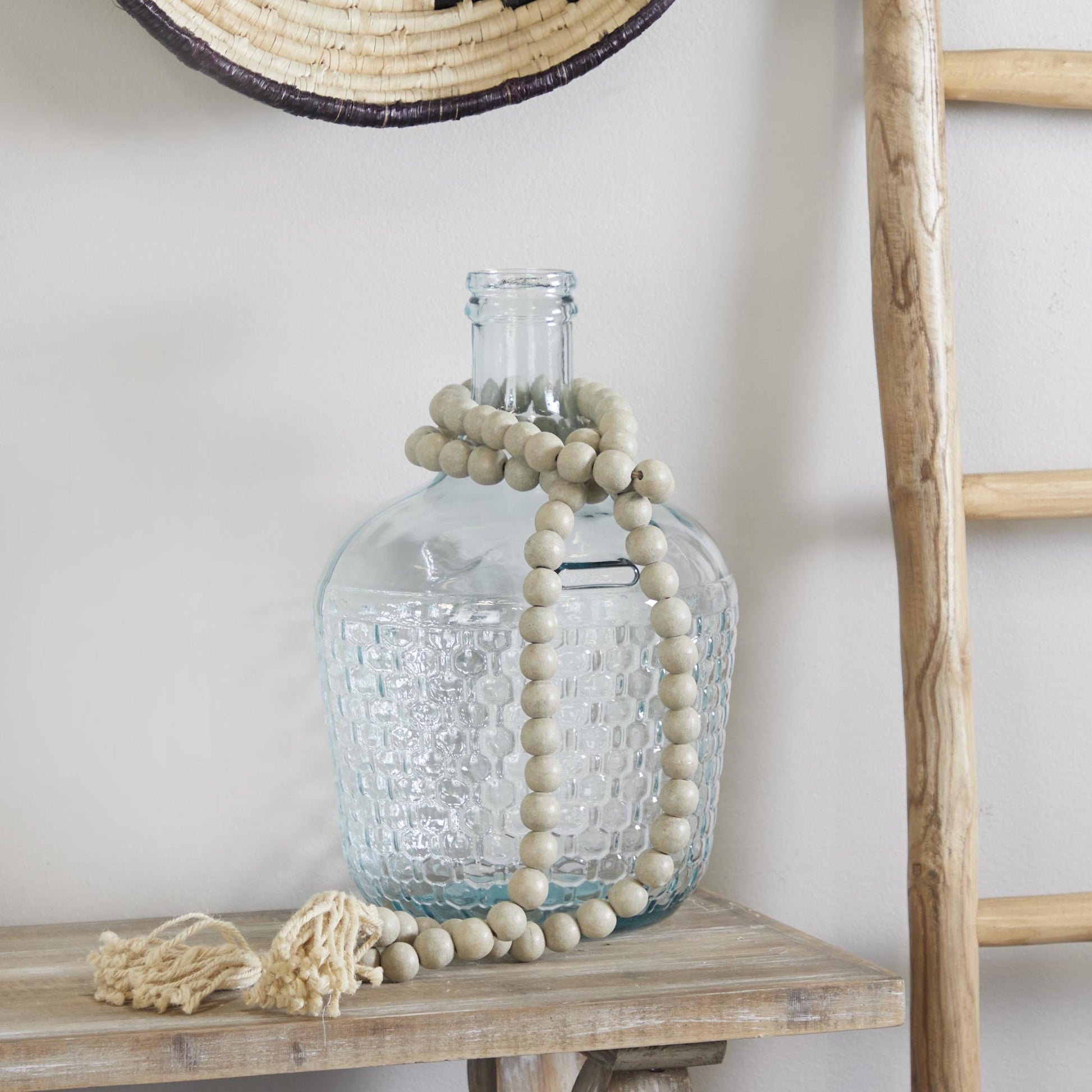 Mango Wood Handmade Round Long Carved Beaded Garland with Tassel