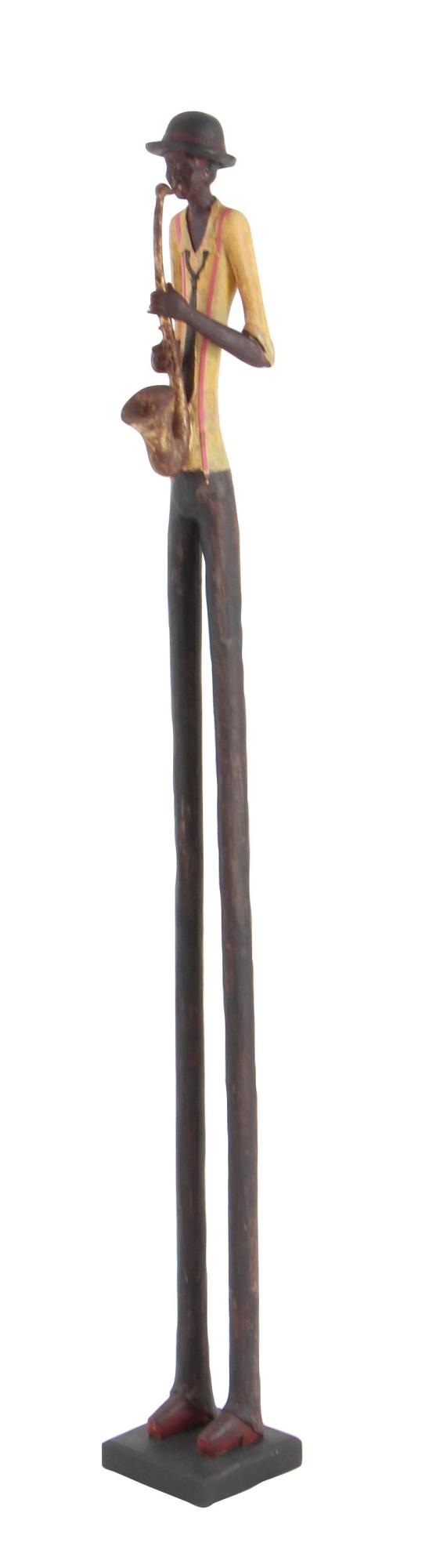 Set of 4 Musician Brown Polystone Tall Long Legged Jazz Band Decorative Sculpture with Black Base Stand