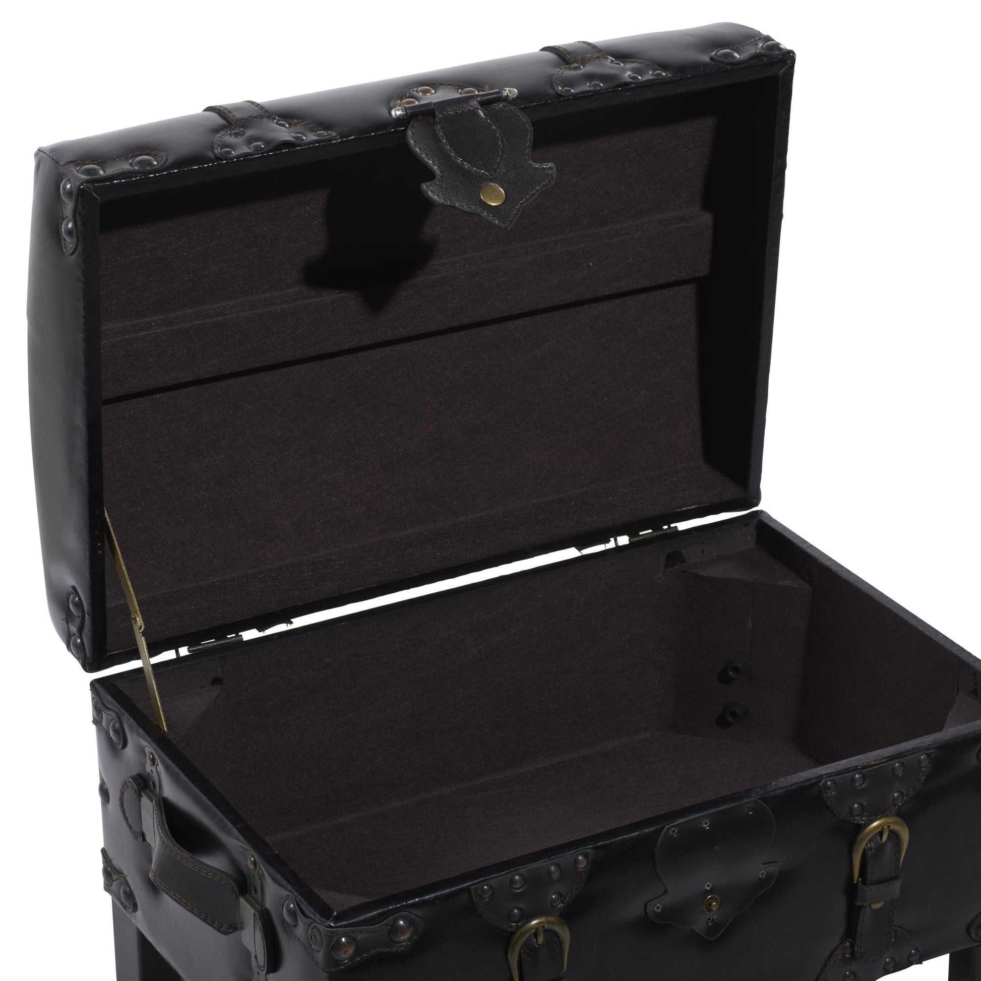 Set of 3 Brown Faux Leather Vintage Room Storage Bench with Faux Leather Buckle Straps and Stud Details