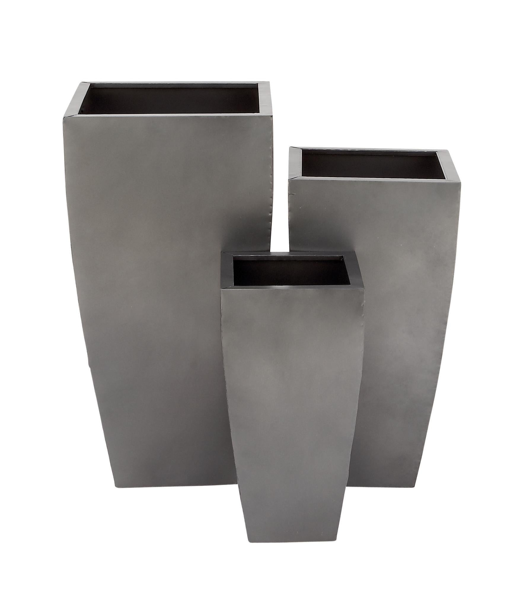 Set of 3 Metal Light Weight Indoor Outdoor Planter with Tapered Base