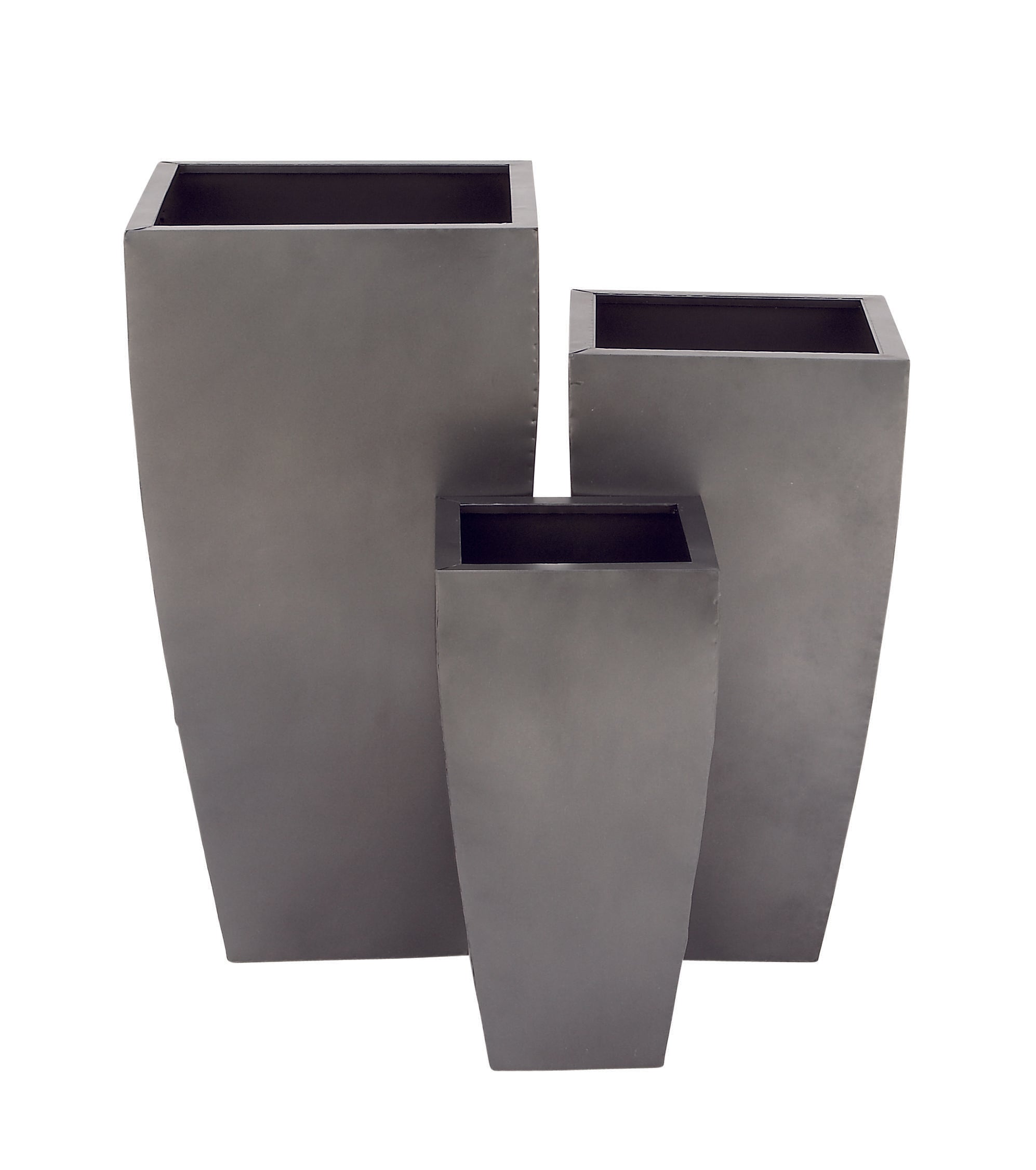 Set of 3 Metal Light Weight Indoor Outdoor Planter with Tapered Base