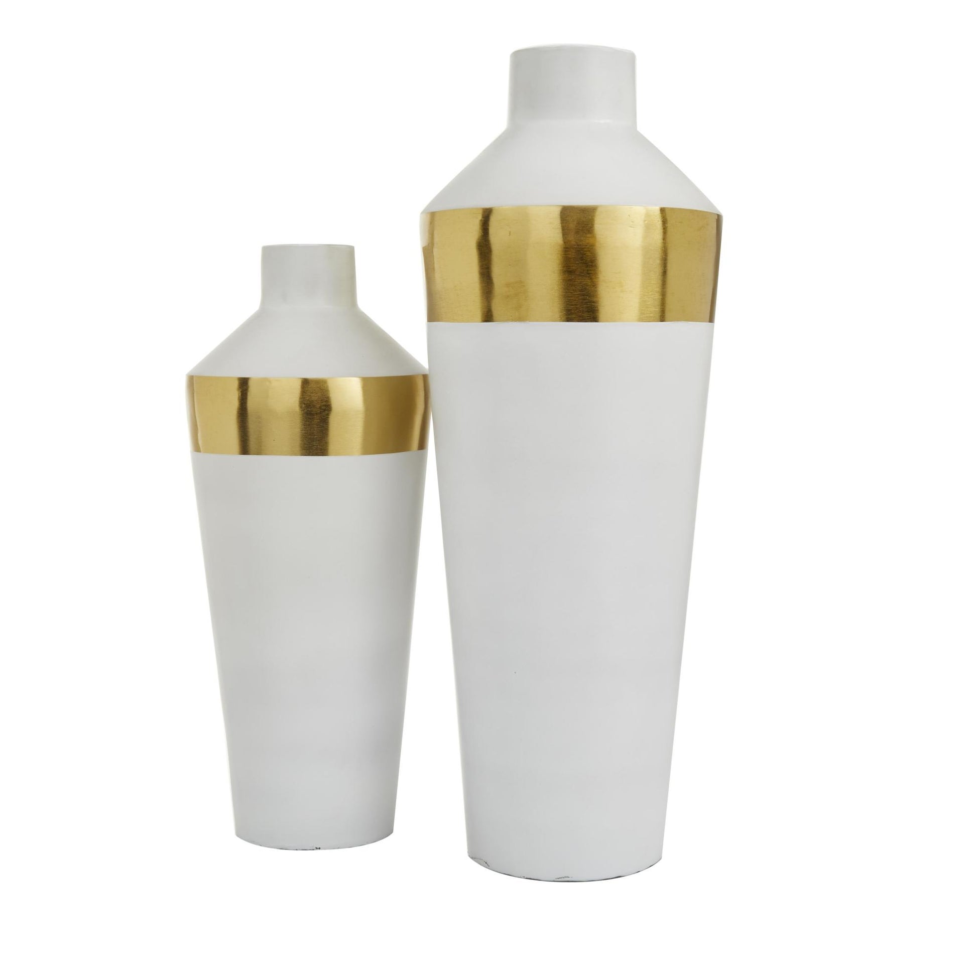 Set of 2 Metal Decorative Vase with Gold Band