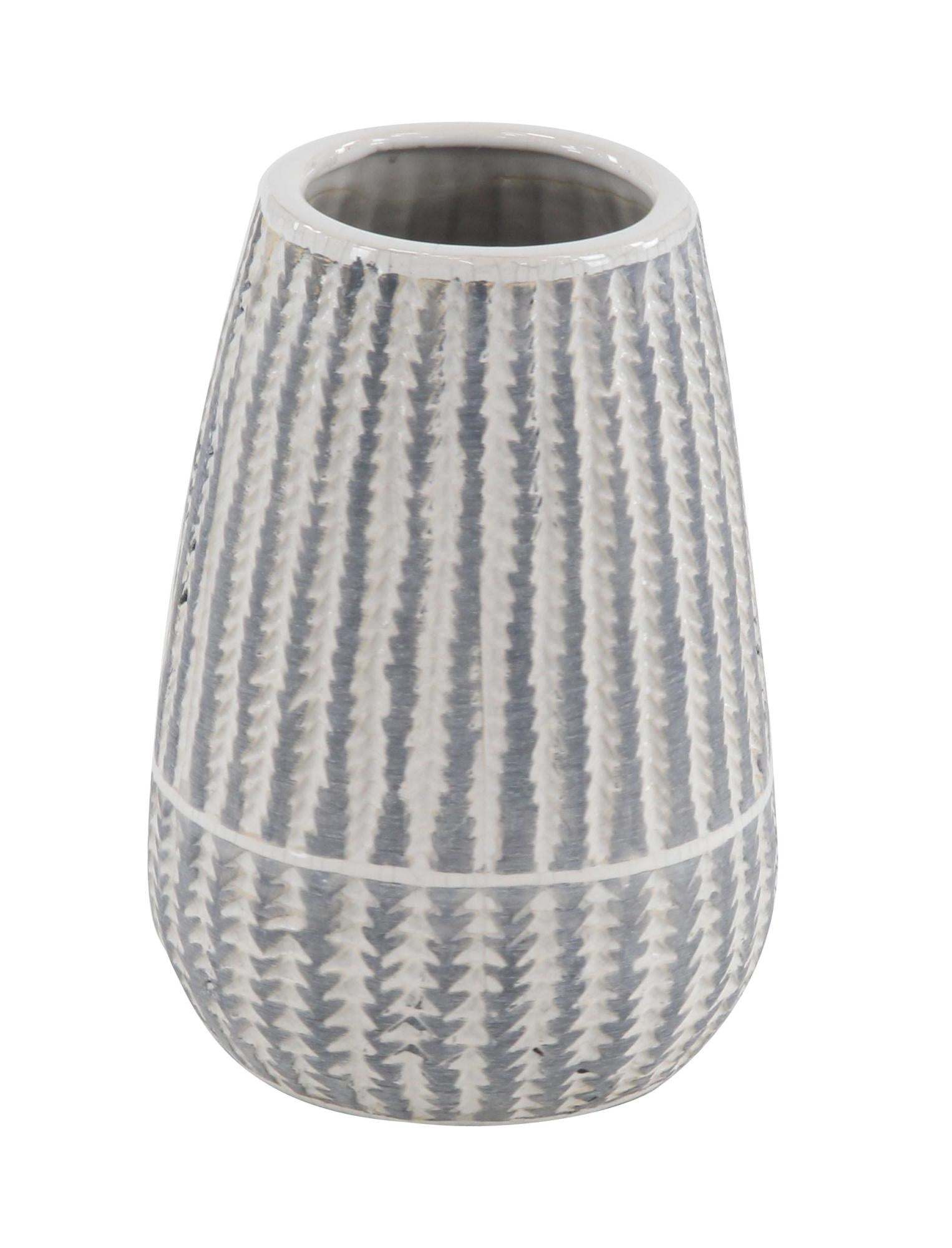 White Ceramic Decorative Vase with Stripes