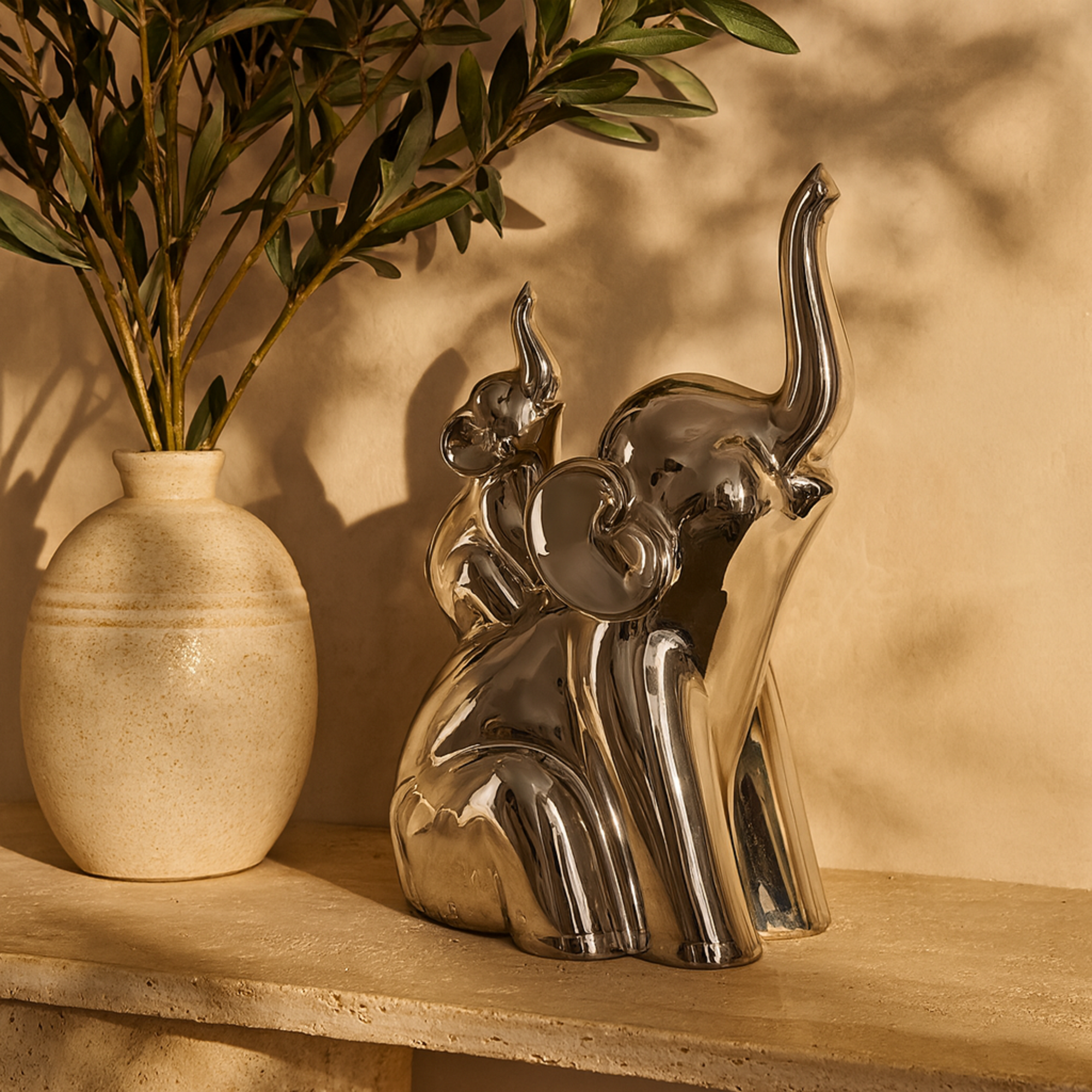 Elephant Silver Porcelain Ceramic Decorative Sculpture