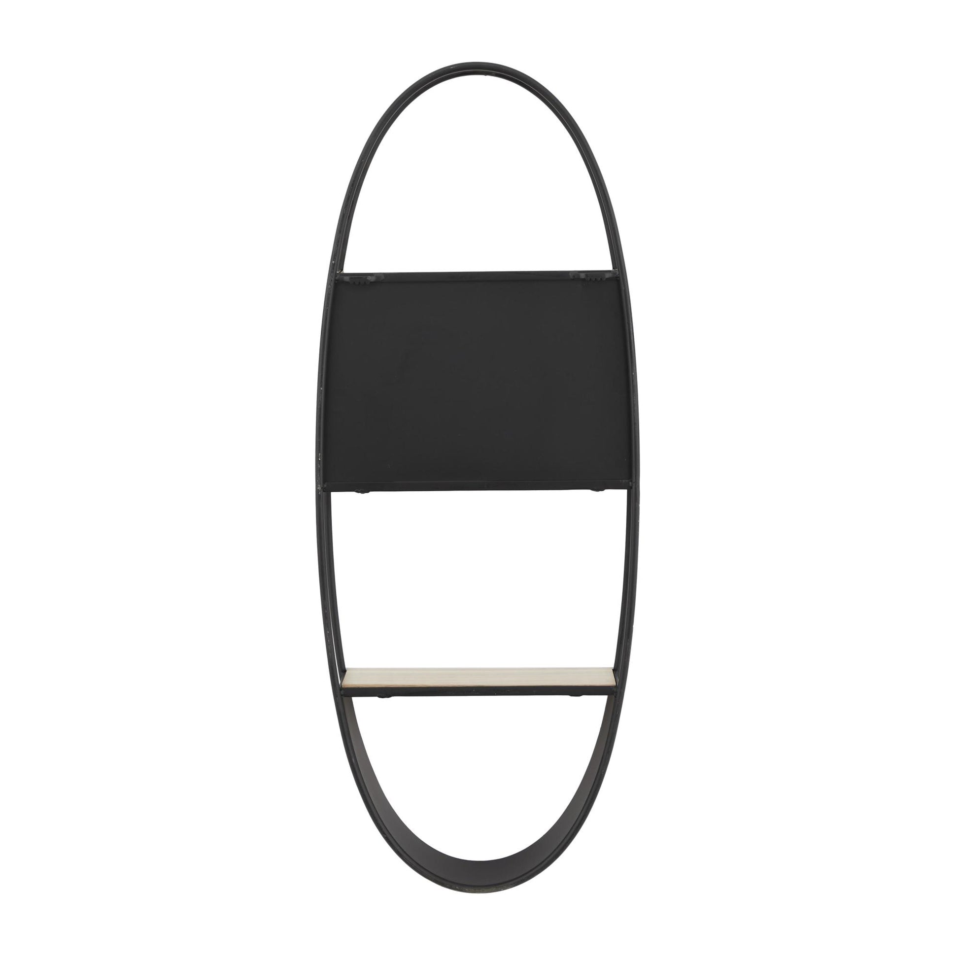 Black Metal Oval 2 Shelf Room Wall Shelf with Wood Accents