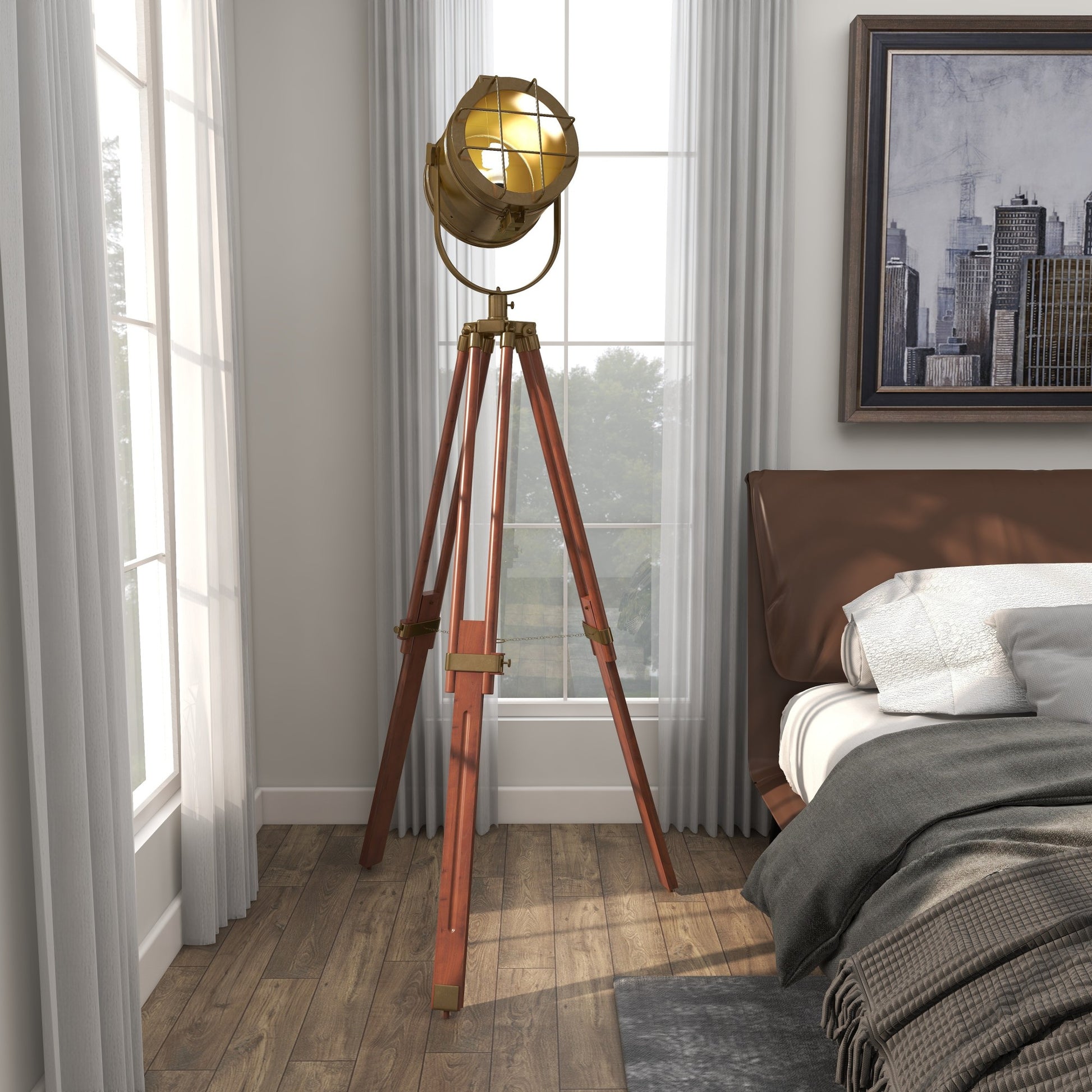 Brown Wood Spotlight Room Floor Lamp