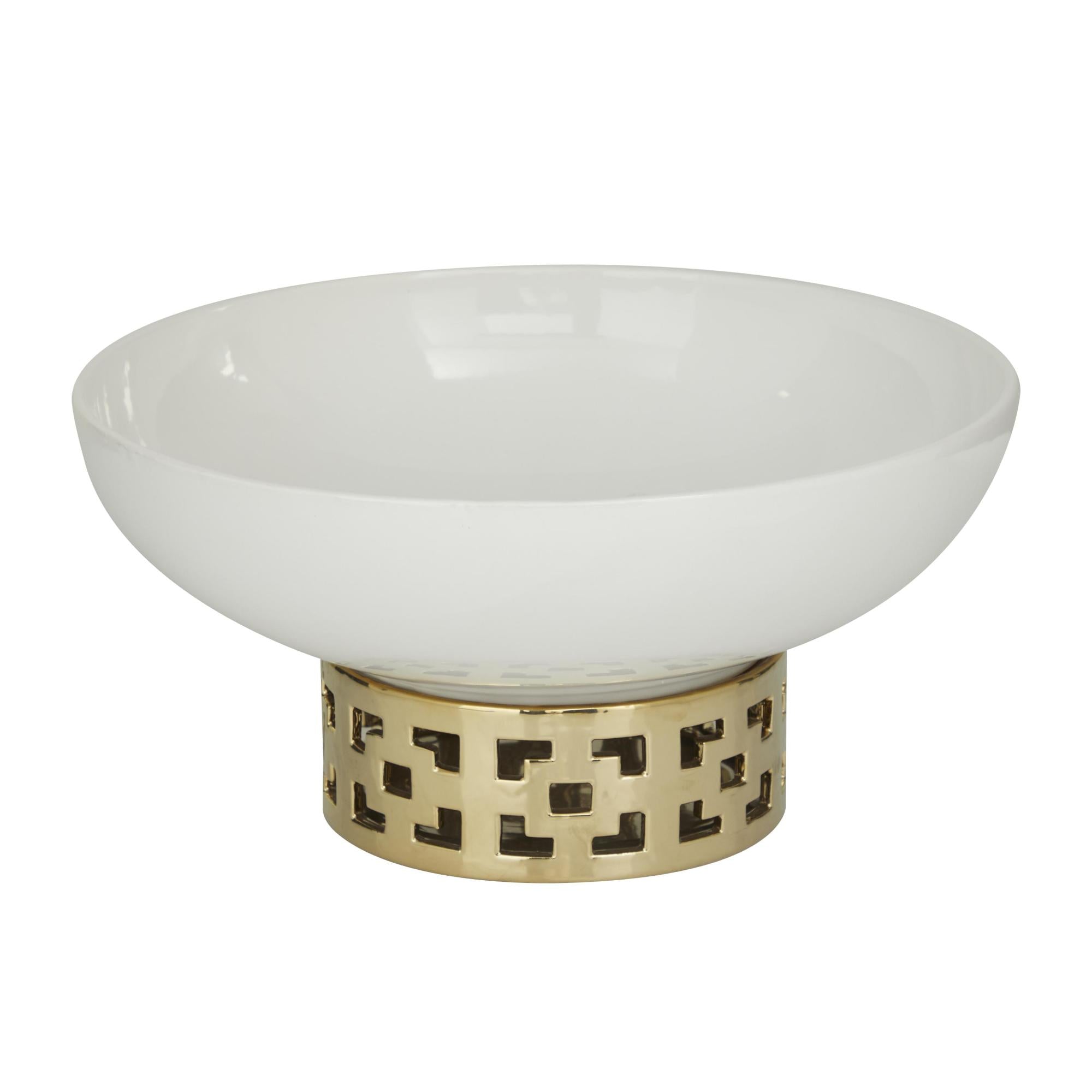 CosmoLiving by Cosmopolitan Geometric White Ceramic Large Decorative Bowl