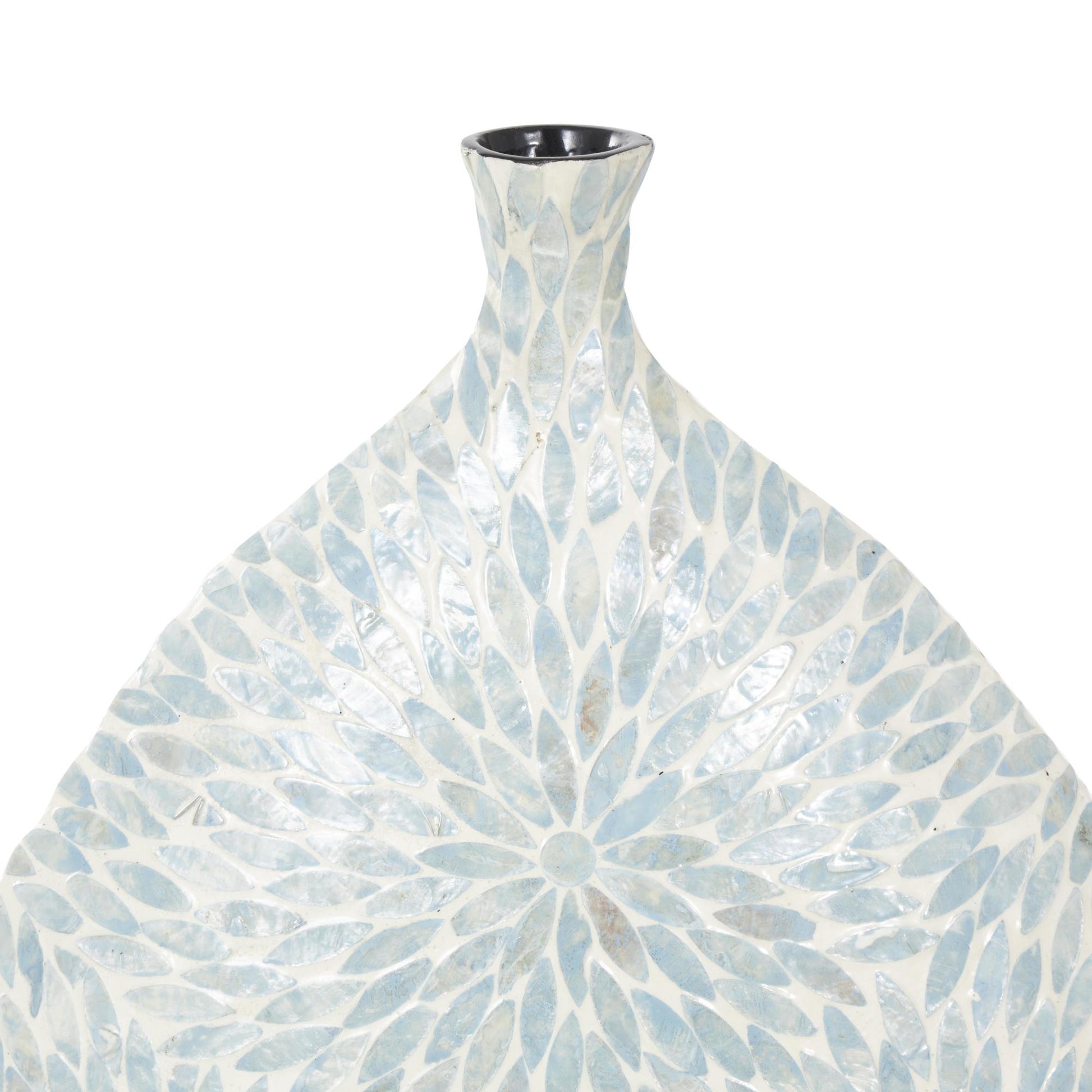 Floral Mother of Pearl Shell Handmade Large Mosaic Decorative Vase with Cream Underlay
