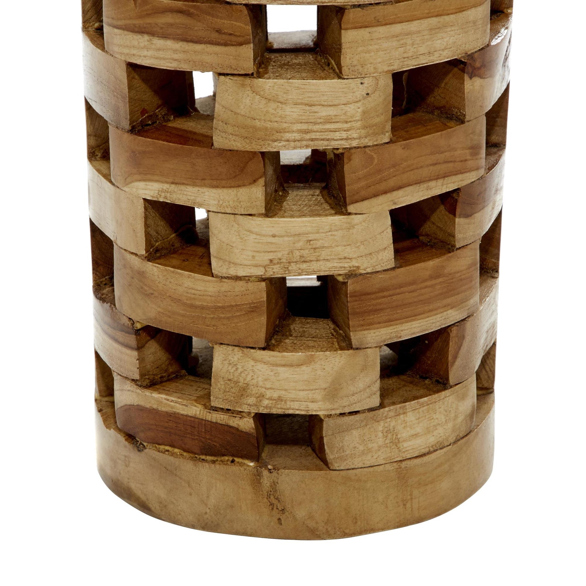 Set of 2 Brown Teak Wood Handmade Decorative Vase with Cut Out Patterns