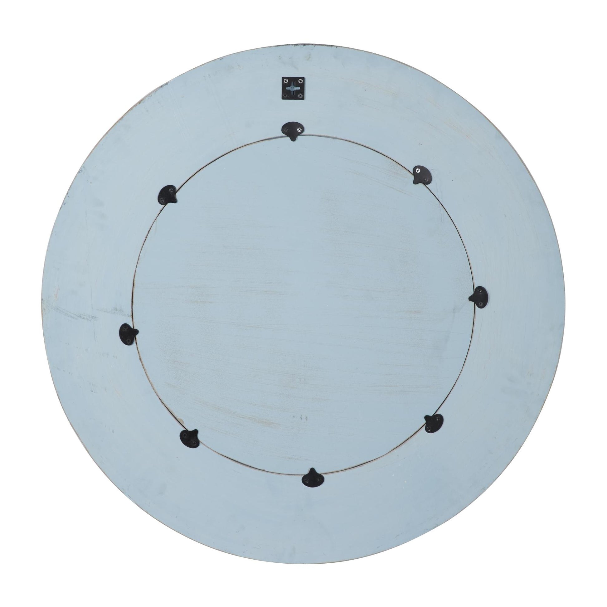 Floral Blue Wooden Distressed Carved Room Wall Mirror with Gold and Beige Accents