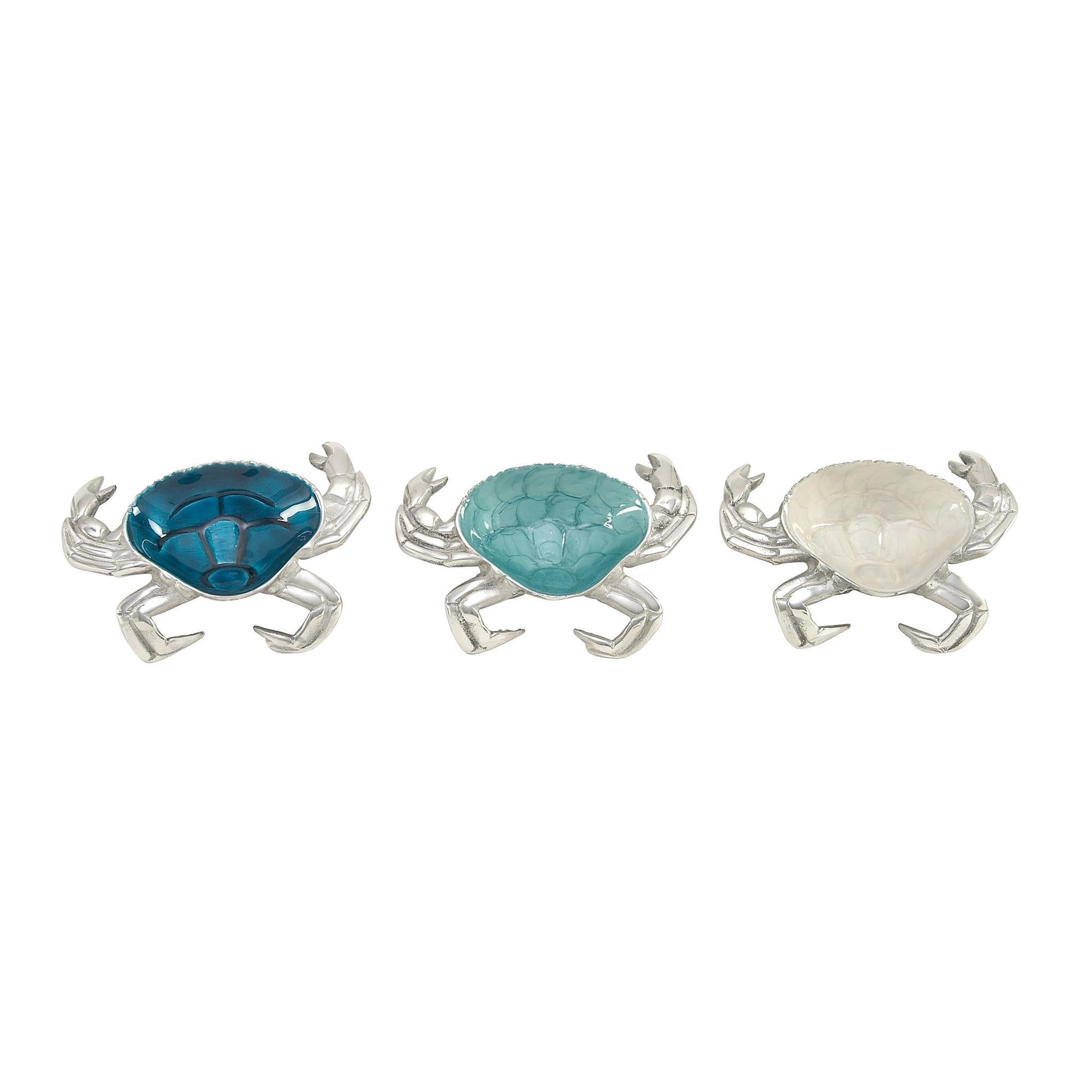 Set of 3 Crab Blue Aluminum Metal Decorative Serving Bowl with Enamel Interior