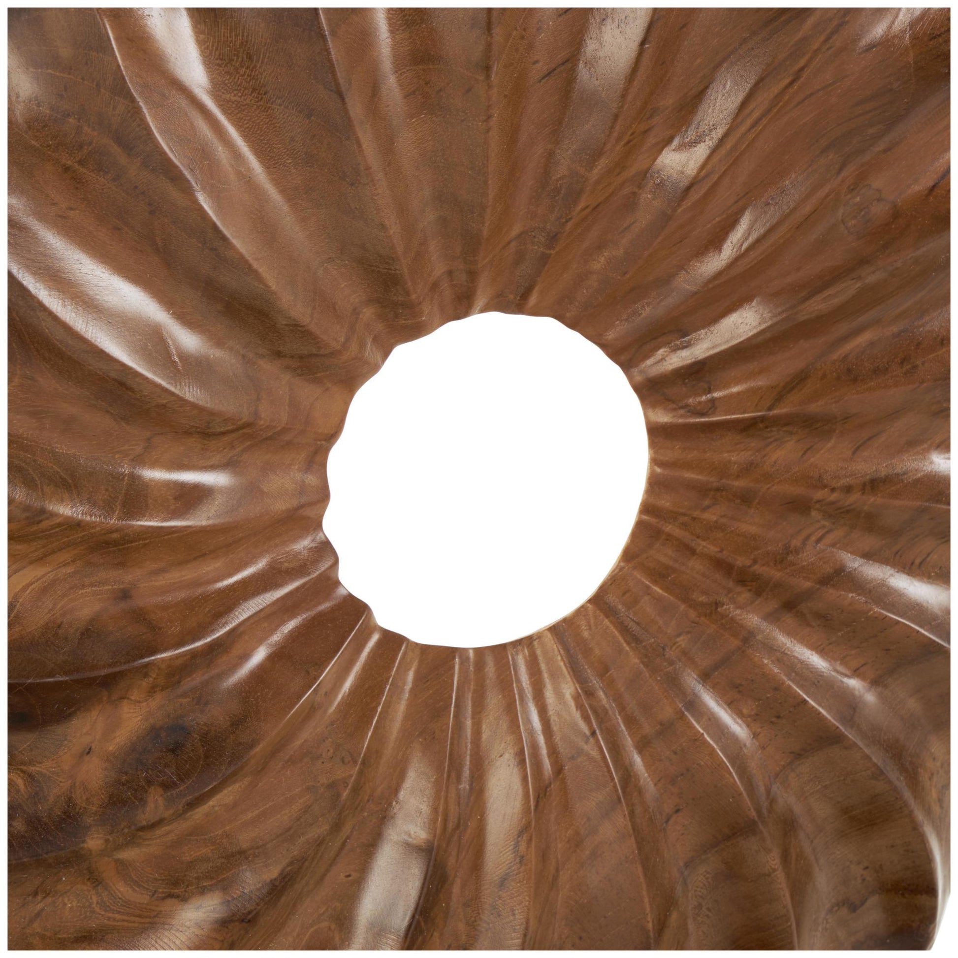Sun Brown Teak Wood Handmade Dimensional Circular Decorative Sculpture with Center Cutout
