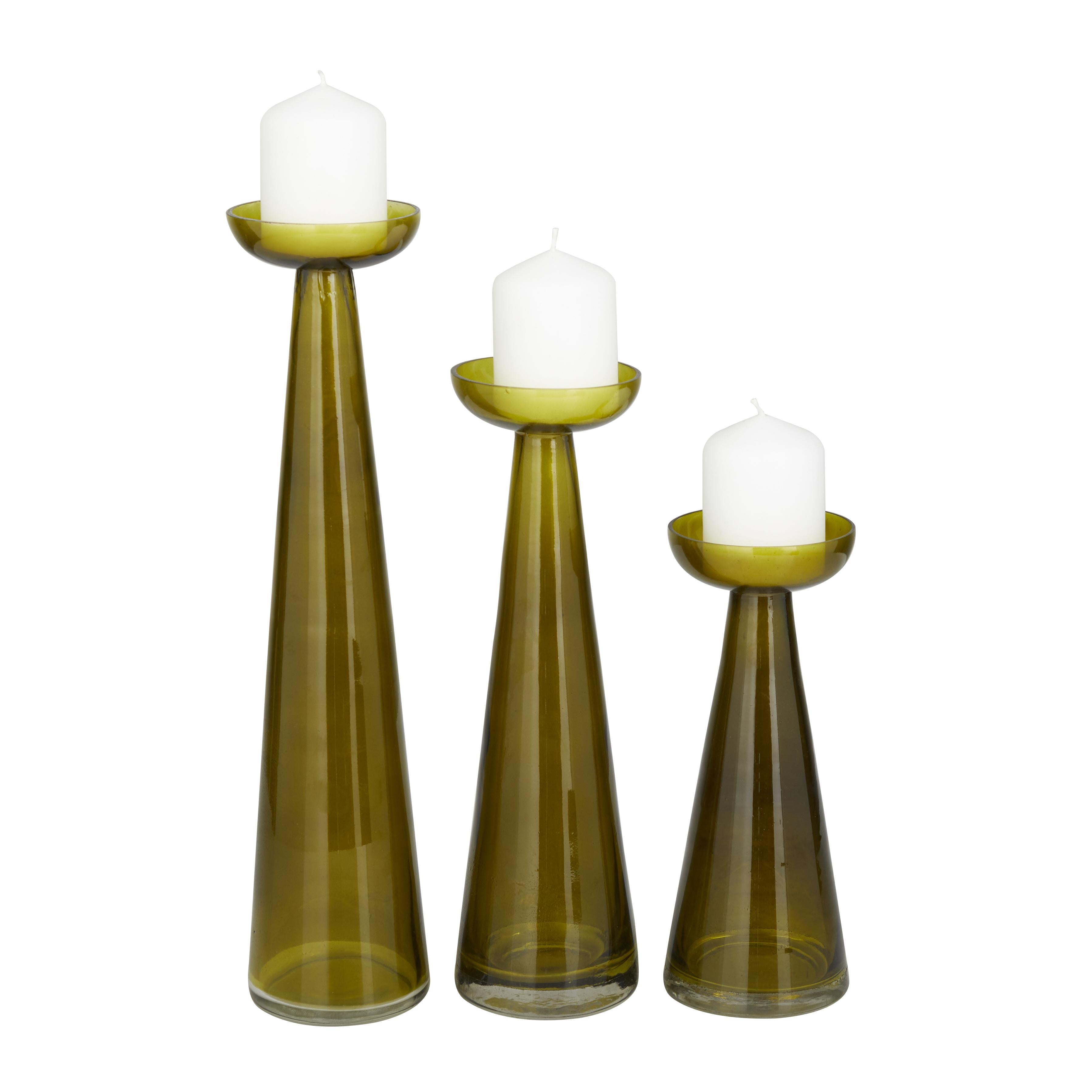 Set of 3 Glass Tapered Cone Decorative Candle Holder with Rounded Candle Plates
