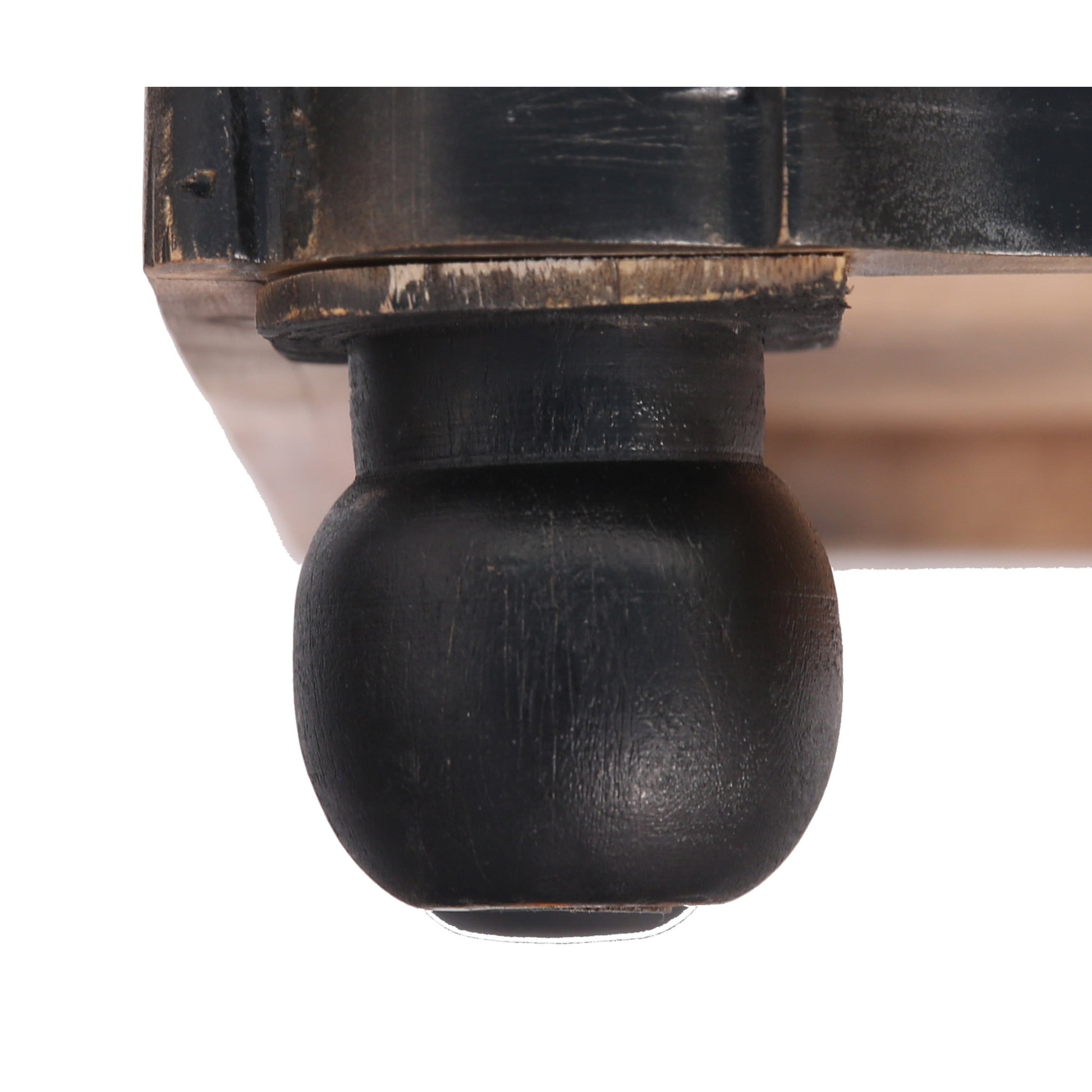 Black Mango Wood Distressed Scalloped 3 Drawer Room Chest with Vintage Knobs and Ball Feet