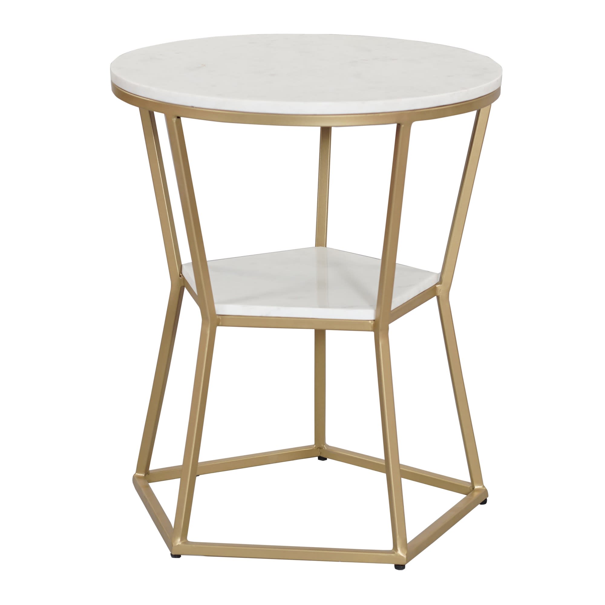 White Marble Side End Accent Table with Soft Gold Legs