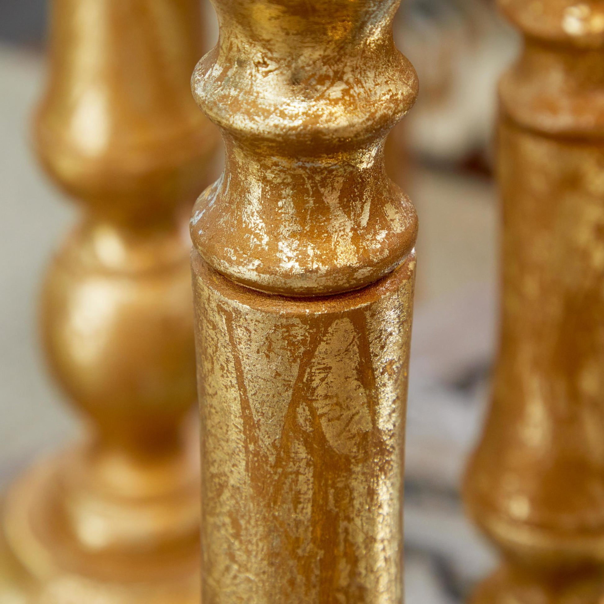 Set of 3 Gold Mango Wood Decorative Candle Holder