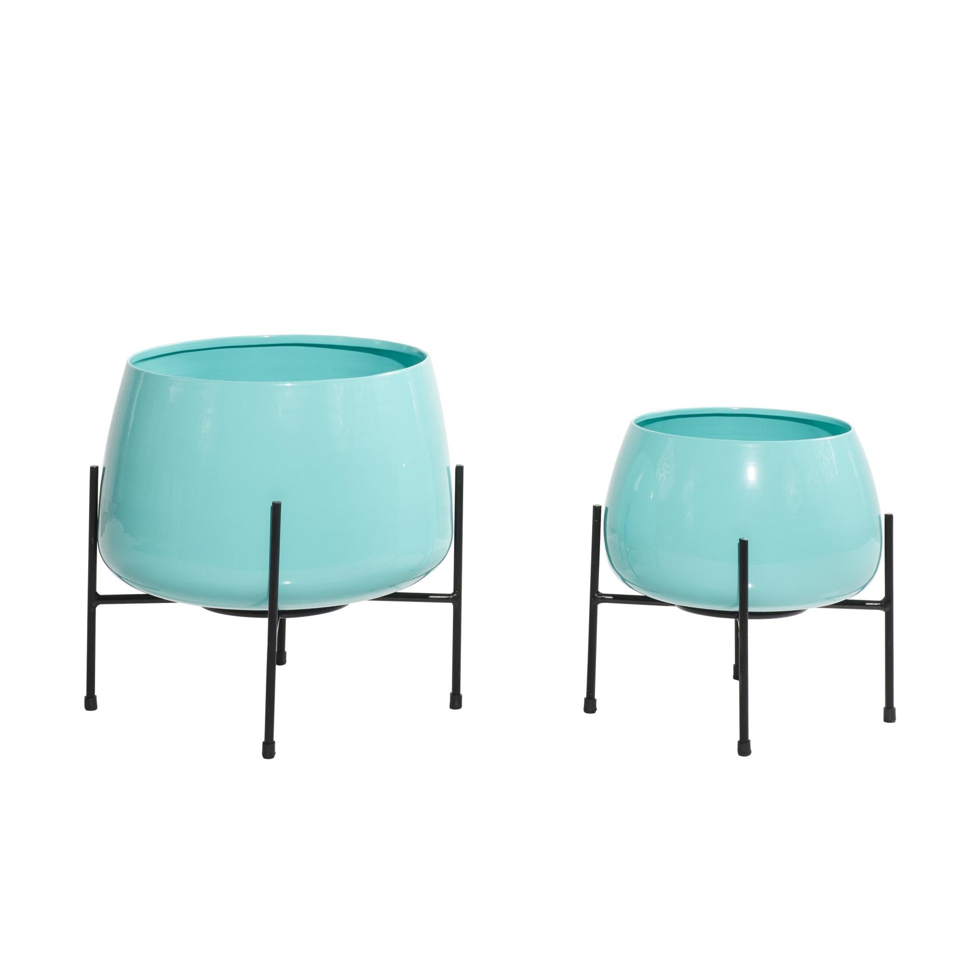 Set of 2 Metal Rounded Dome Indoor Outdoor Planter with Removable Stand