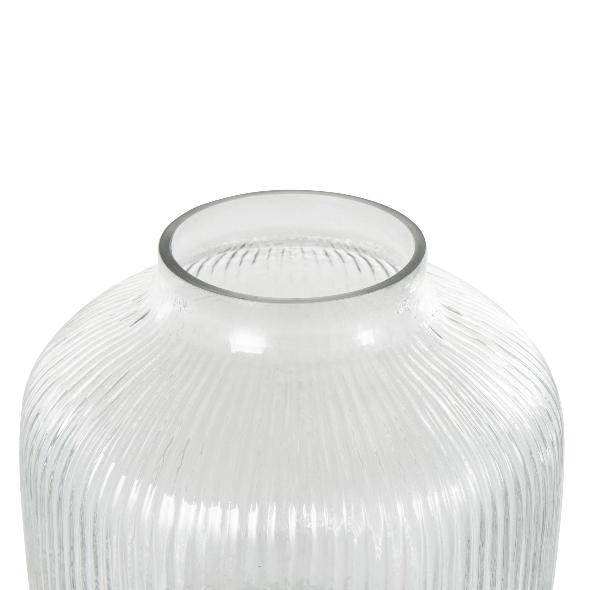Clear Glass Short Round Ribbed Decorative Vase
