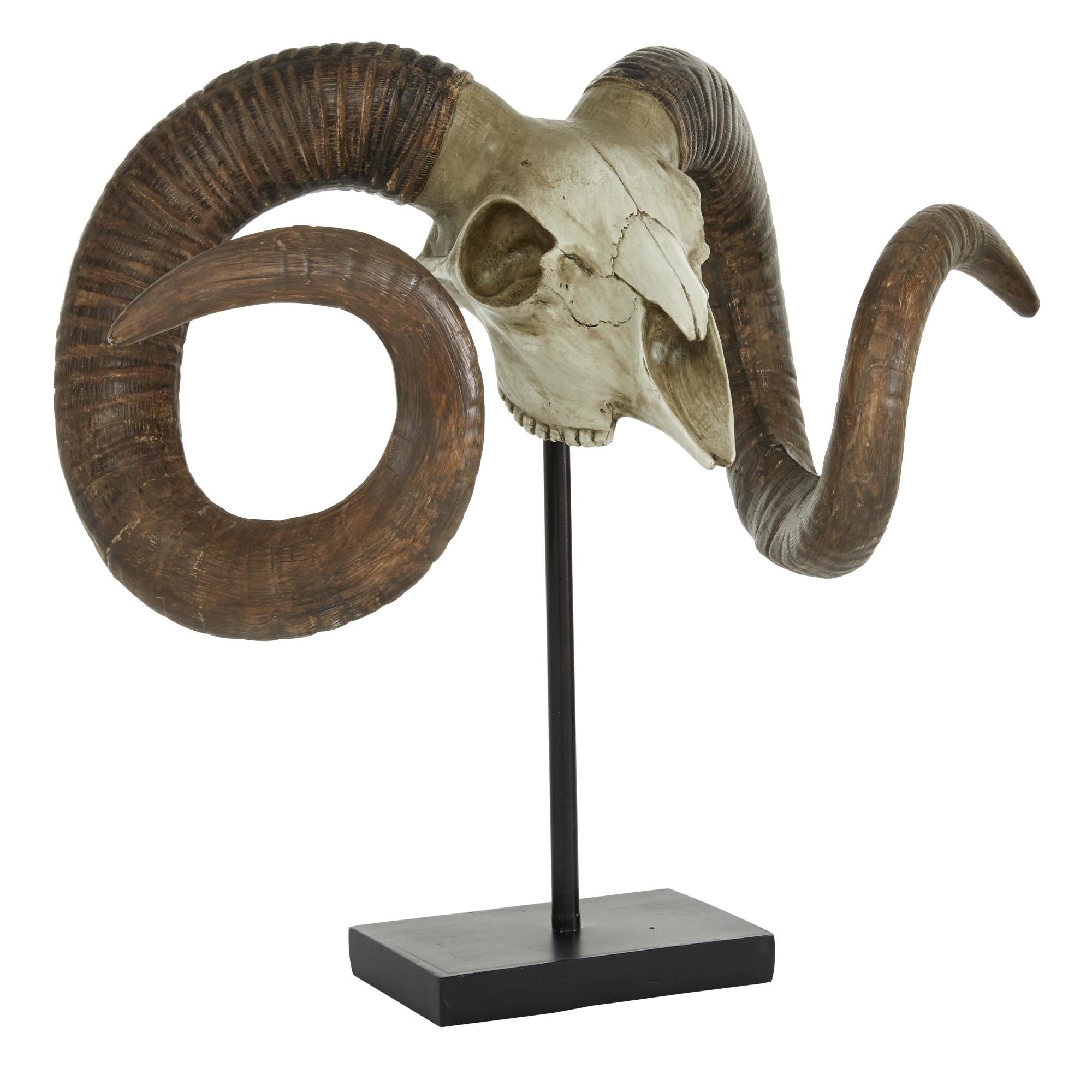 Ram Brown Polystone Skull Decorative Sculpture