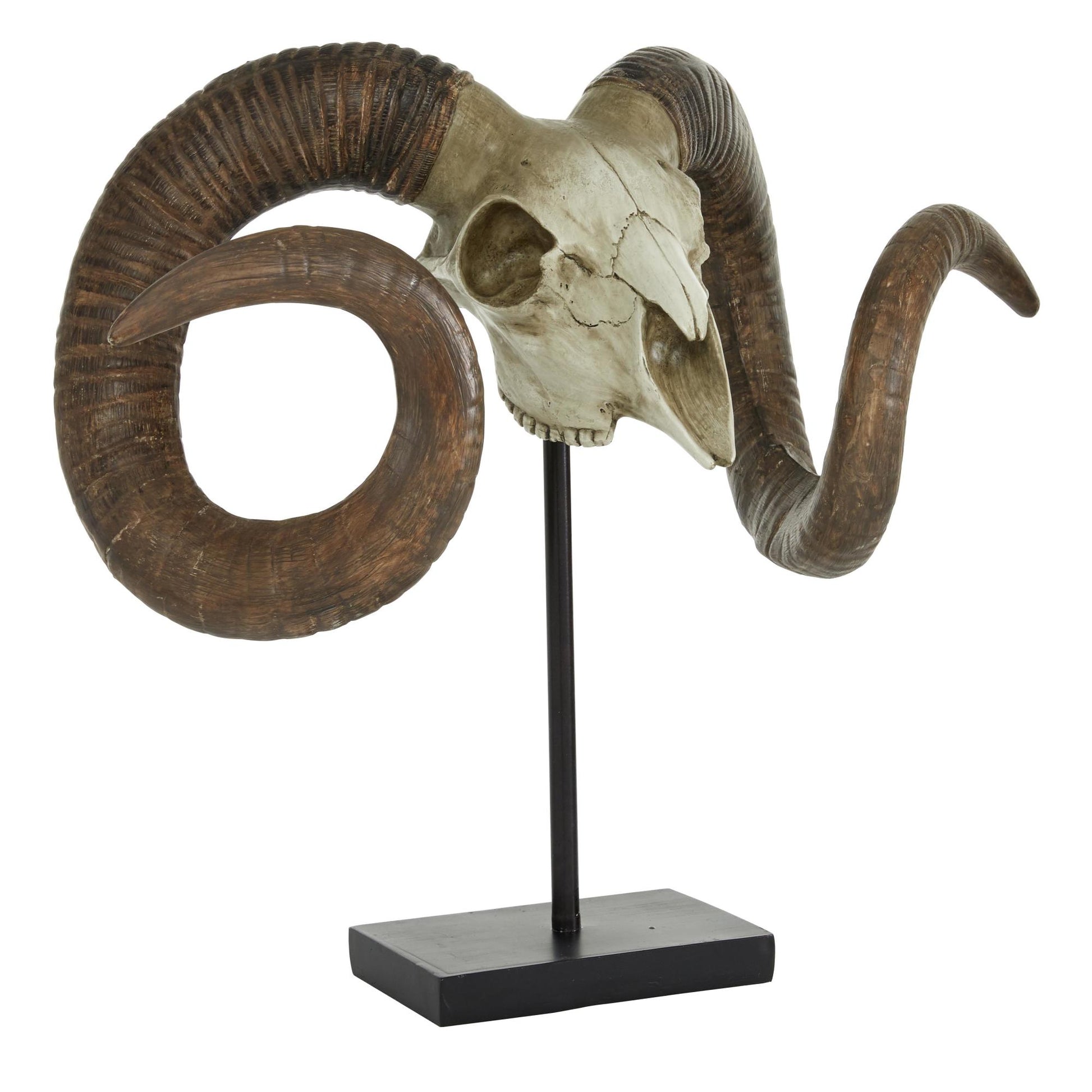 Ram Brown Polystone Skull Decorative Sculpture