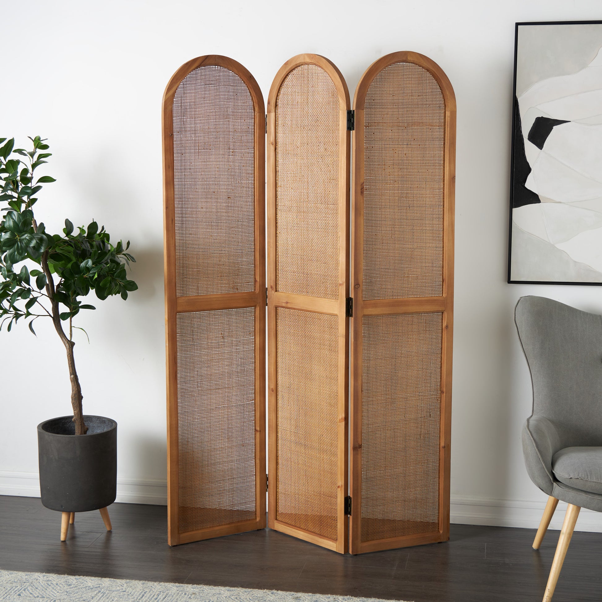 Brown Wood Foldable 3 Panel Partition Room Divider Screen