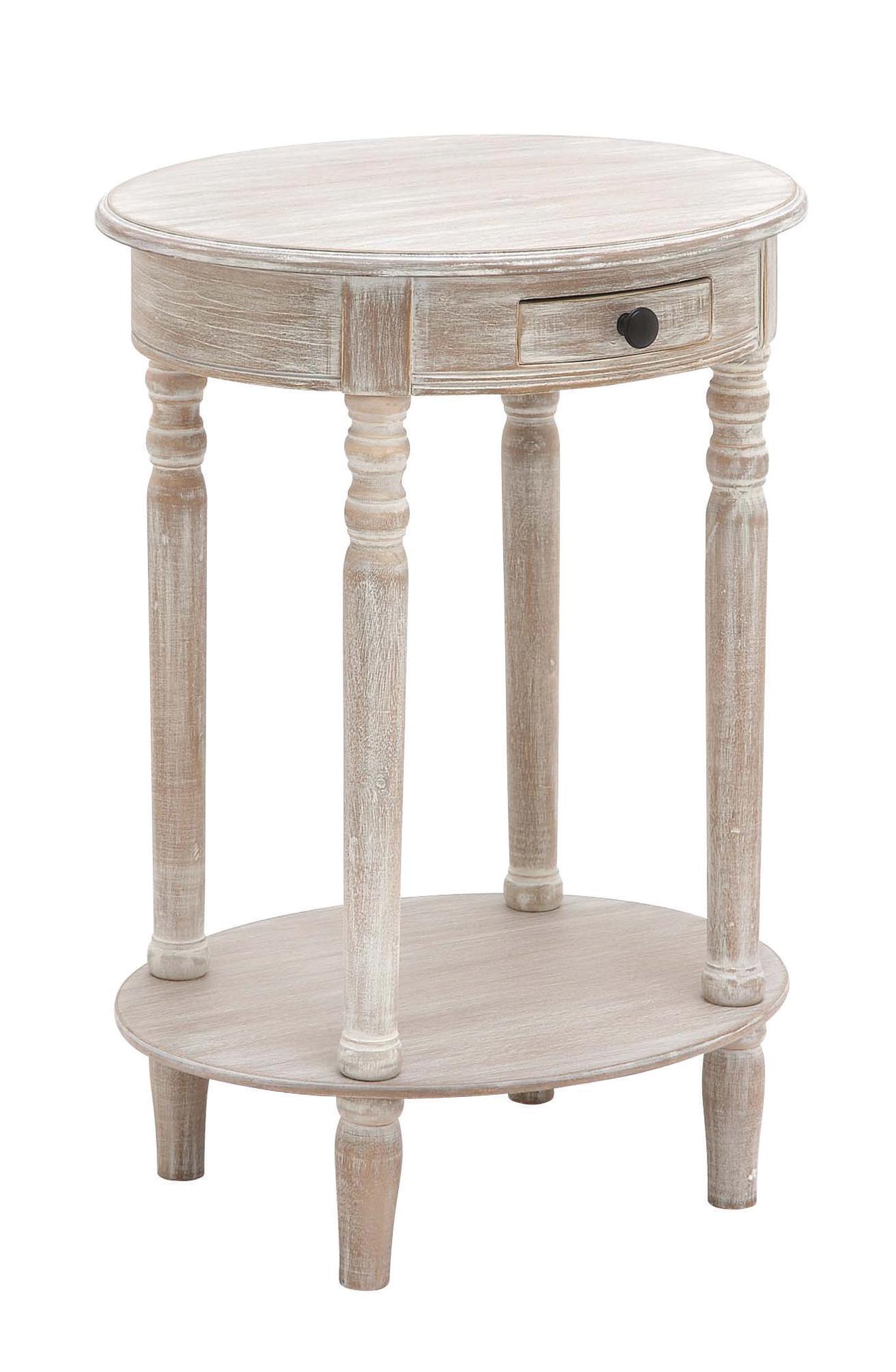 Light Brown Wood Whitewashed Oval 1 Drawer Side End Accent Table