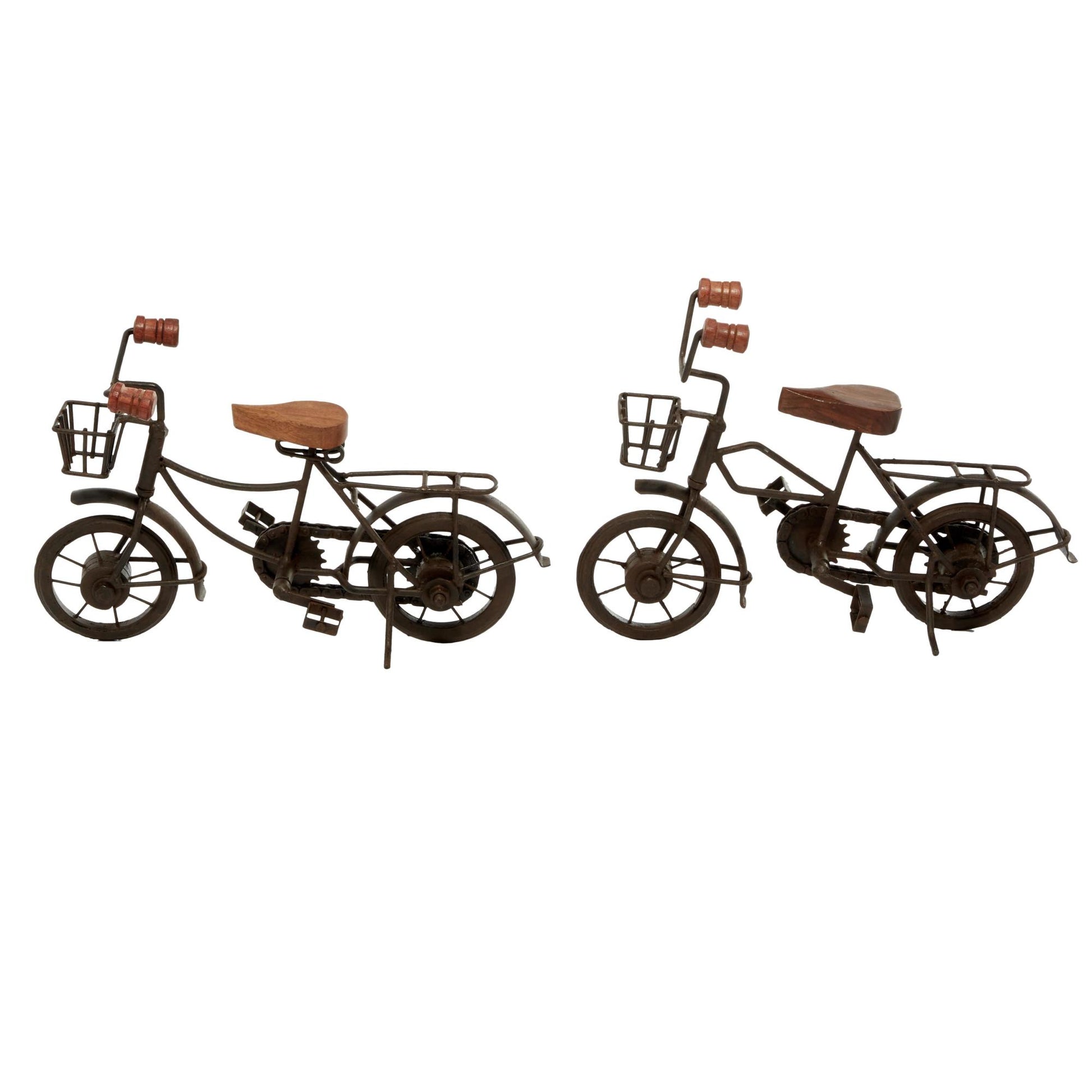 Set of 2 Bike Metal Decorative Sculpture with Wood Accents