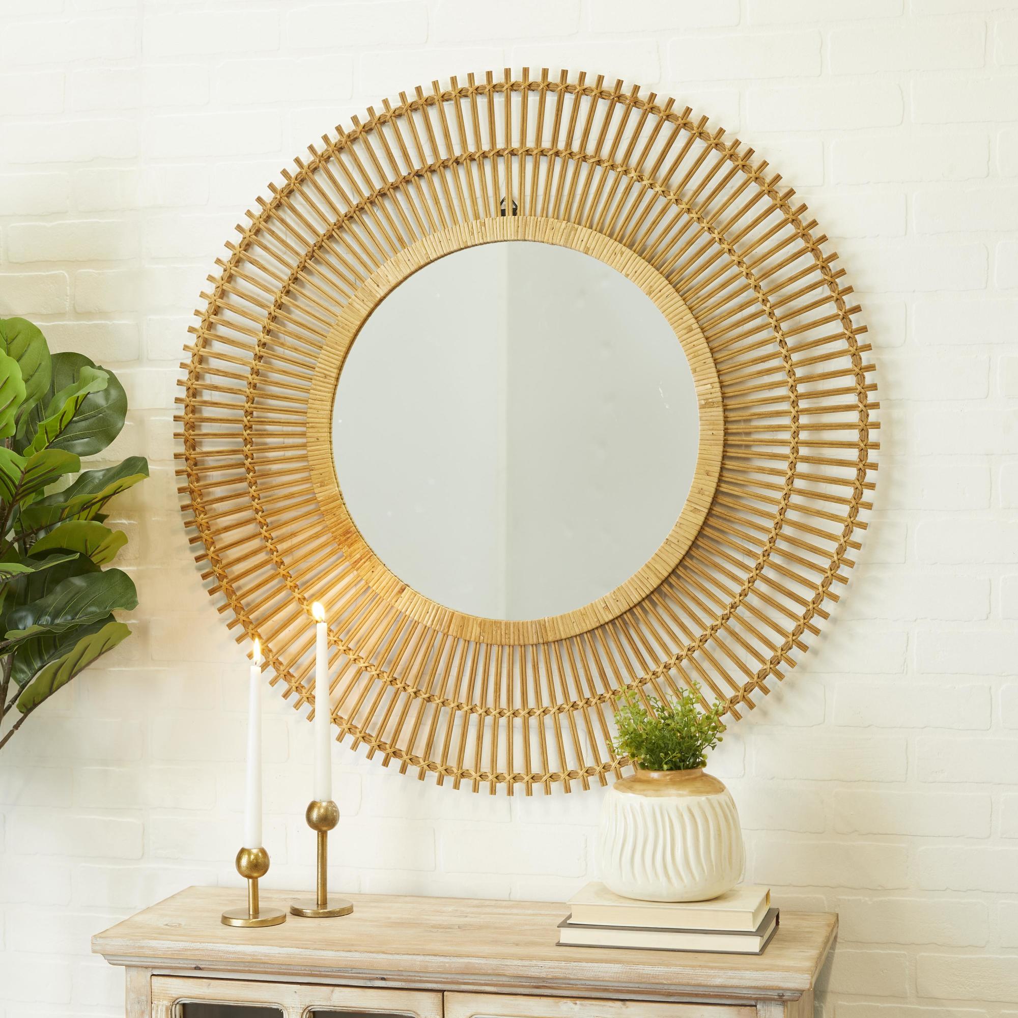 Starburst Bamboo Wood Handmade Stick Room Wall Mirror