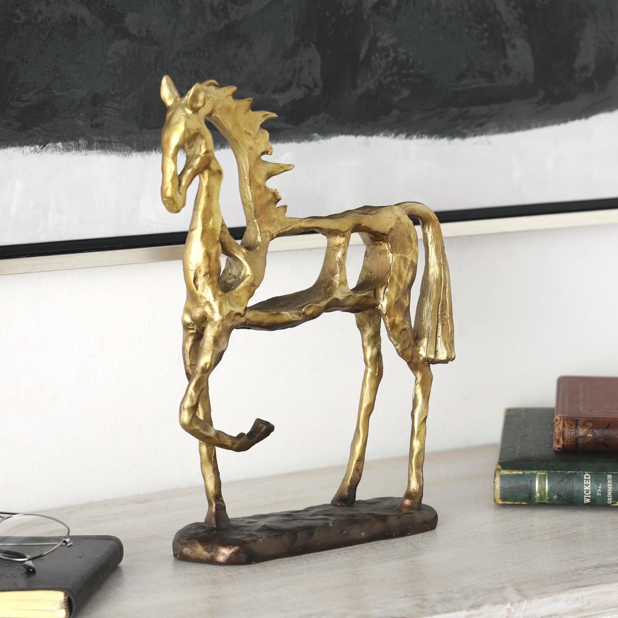 Horse Gold Polystone Slim Frame Textured Decorative Sculpture with Cutouts