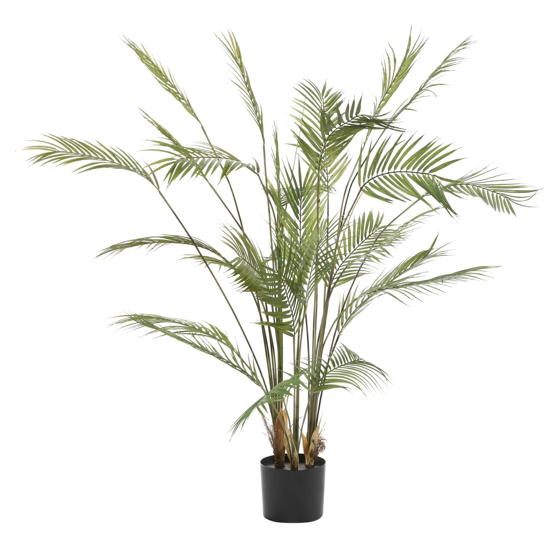 Kwai Palm Green Faux Foliage Indoor Outdoor Artificial Plant with Realistic Leaves and Black Round Pot