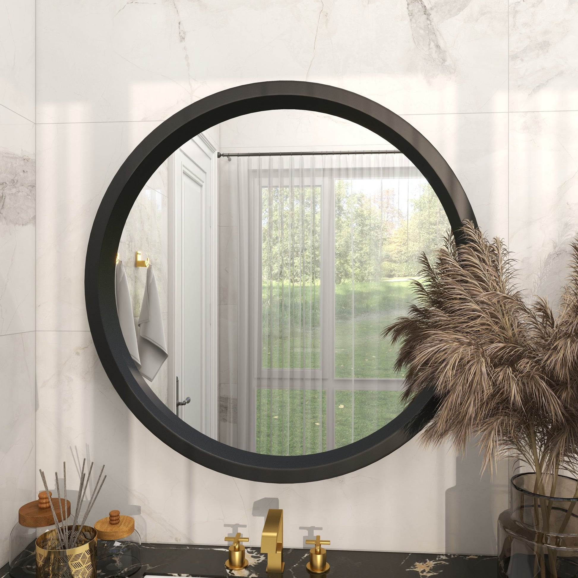 Black Wooden Room Wall Mirror