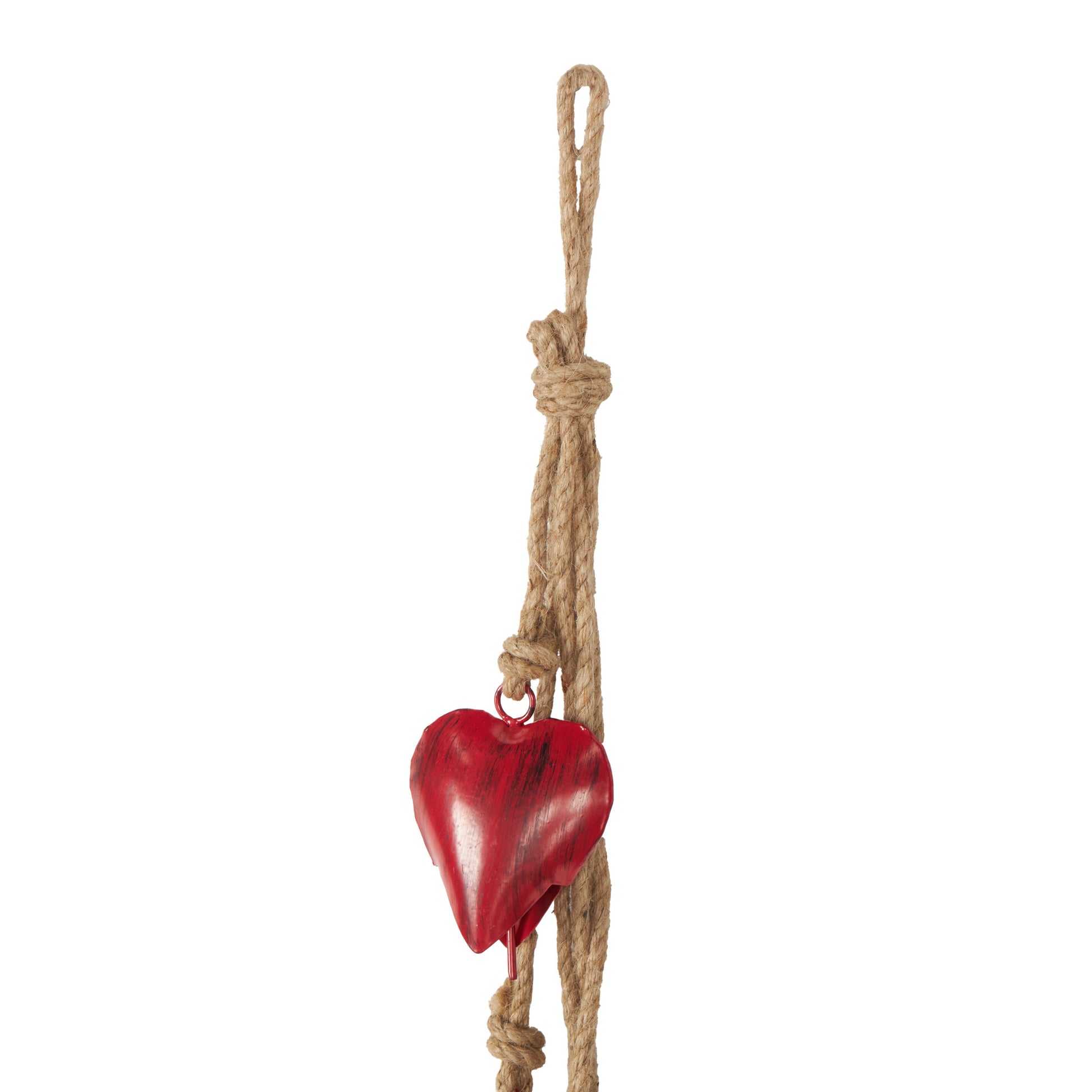 Heart Metal Tibetan Inspired Indoor Outdoor Decorative Cow Bells with 6 Bells on Jute Hanging Rope