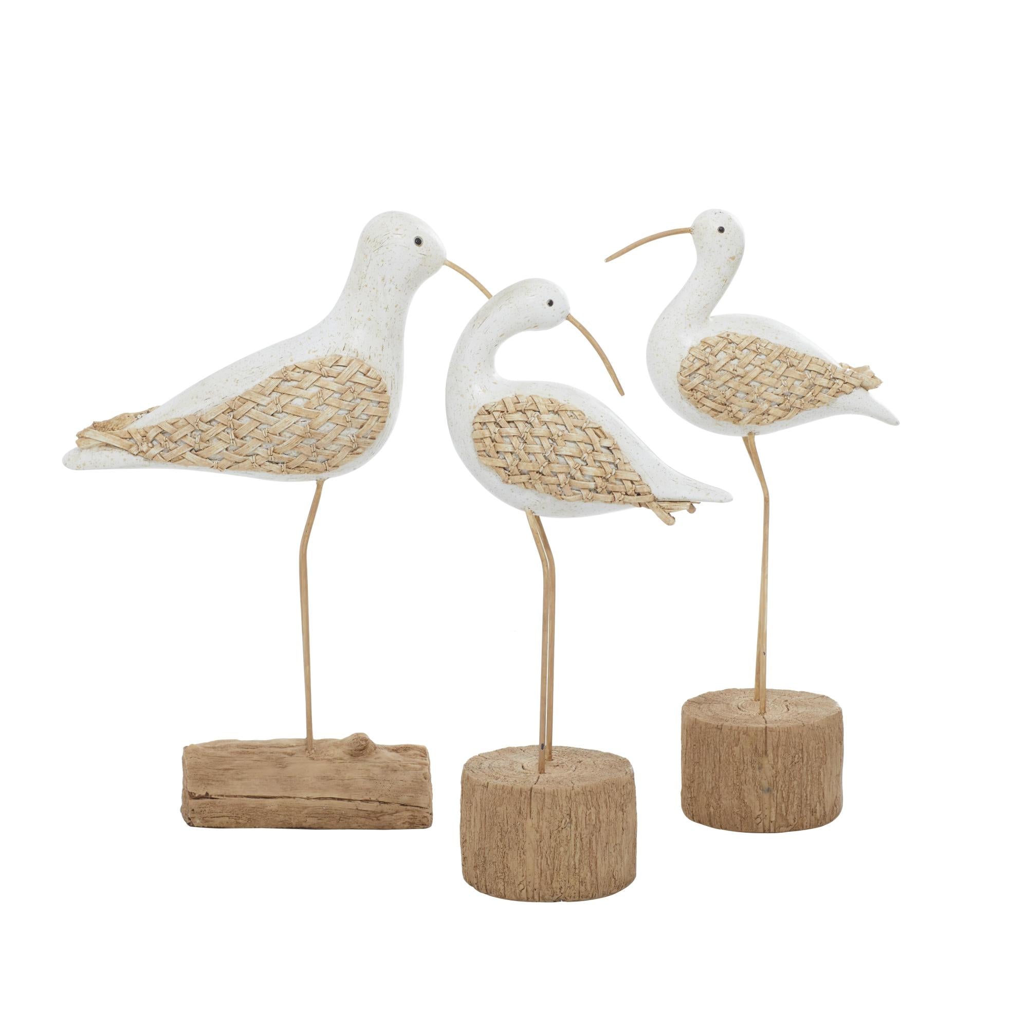 Set of 3 Bird White Polyresin Decorative Sculpture