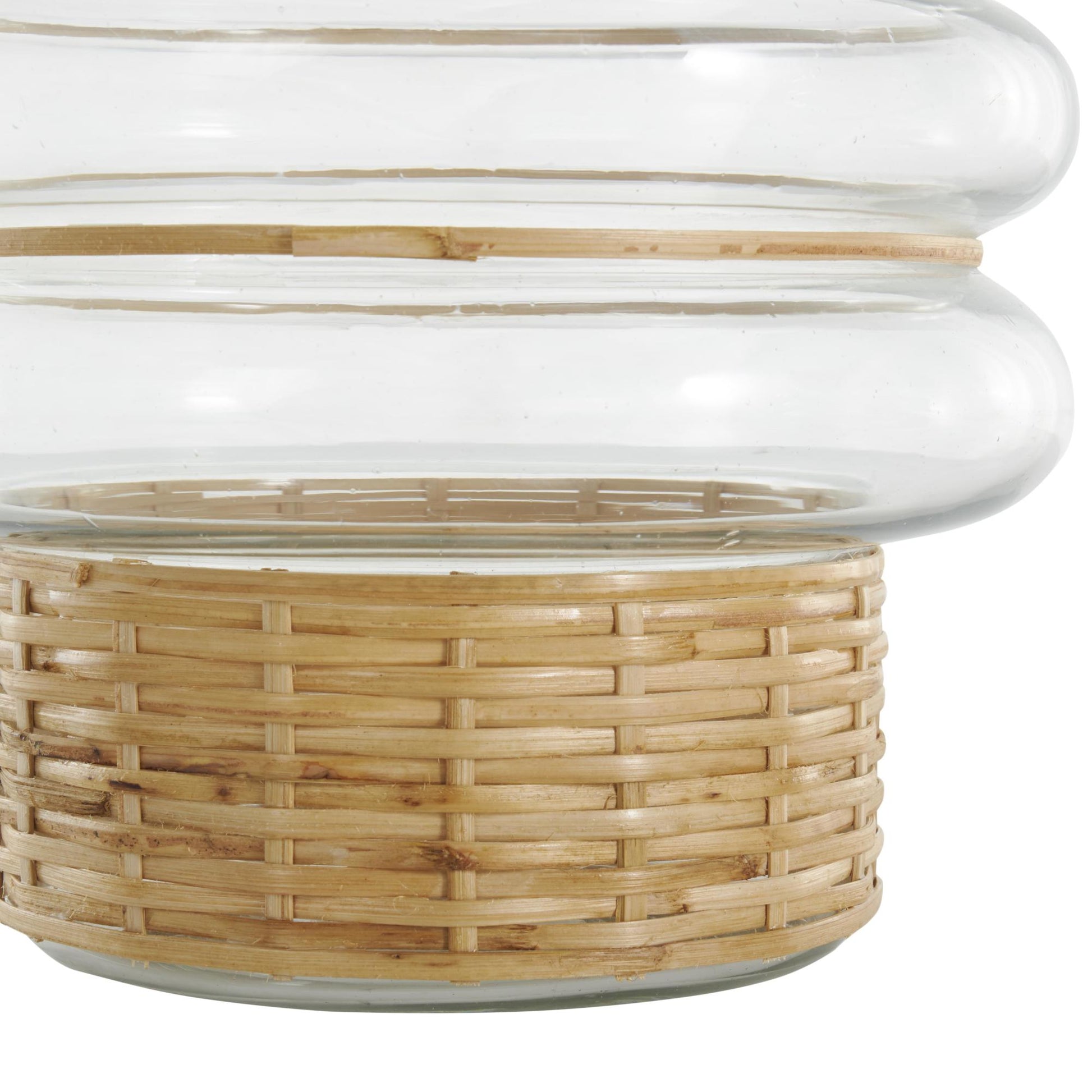 Set of 2 Clear Glass Handmade Rattan Wrapped Decorative Vase