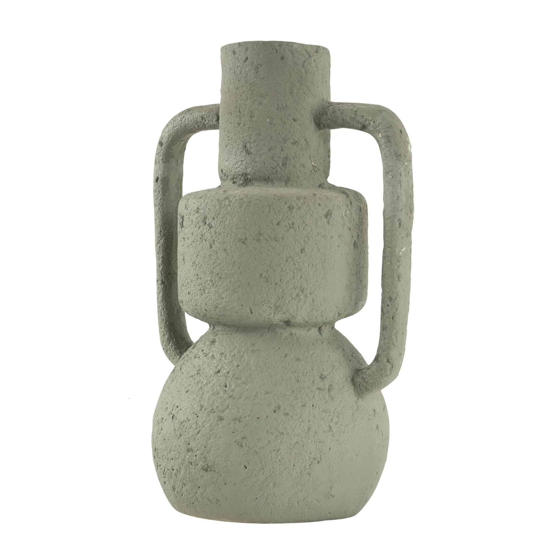 Abstract Light Gray Paper Mache Textured Decorative Vase with Squared Handles