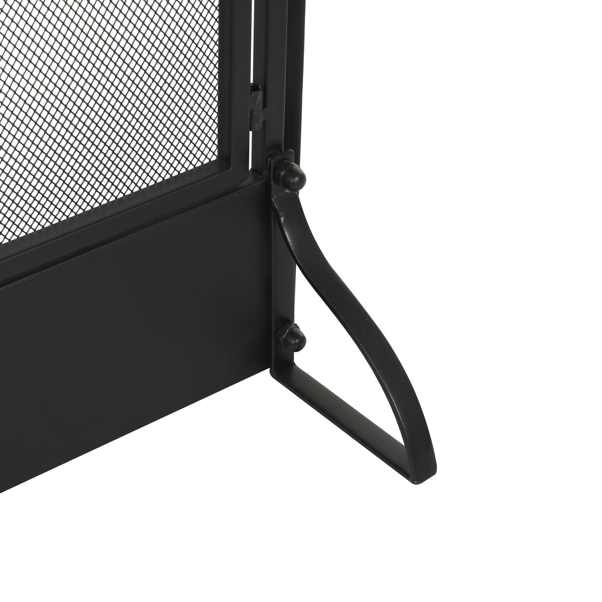 Geometric Black Metal 3 Panel and 2 Door Living Room Fireplace Screen with Mesh Backing