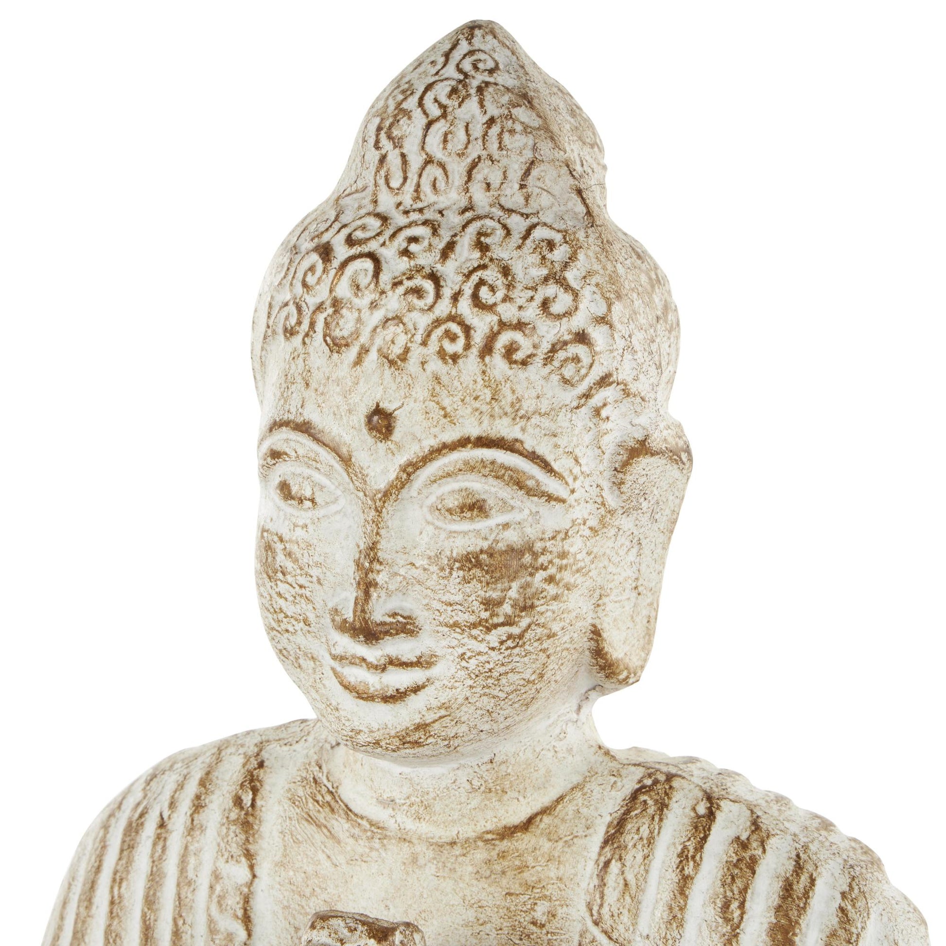 Buddha Cream Paper Mache Handmade Carved Decorative Sculpture with Brown Distressing